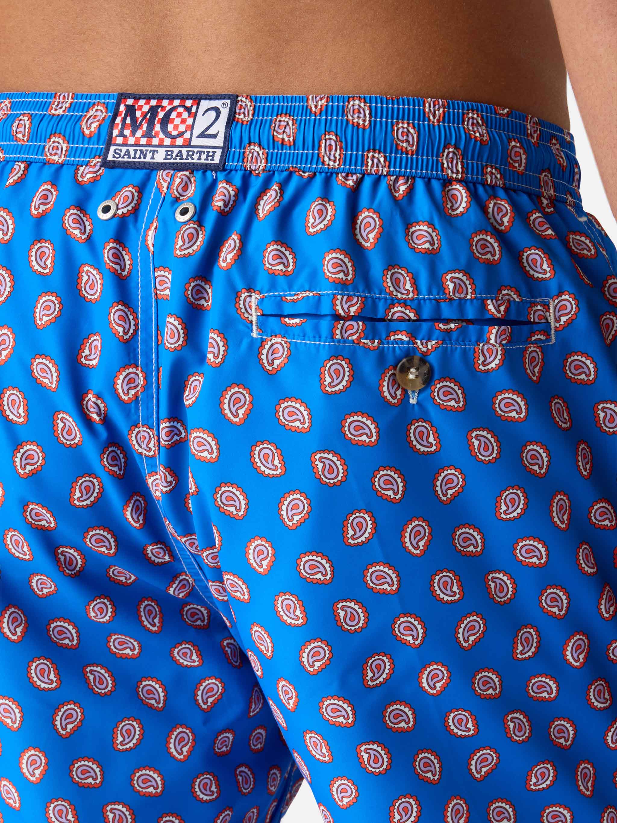 Lightweight Fabric Swim Shorts Lighting With Paisley Print Sky Swimshort