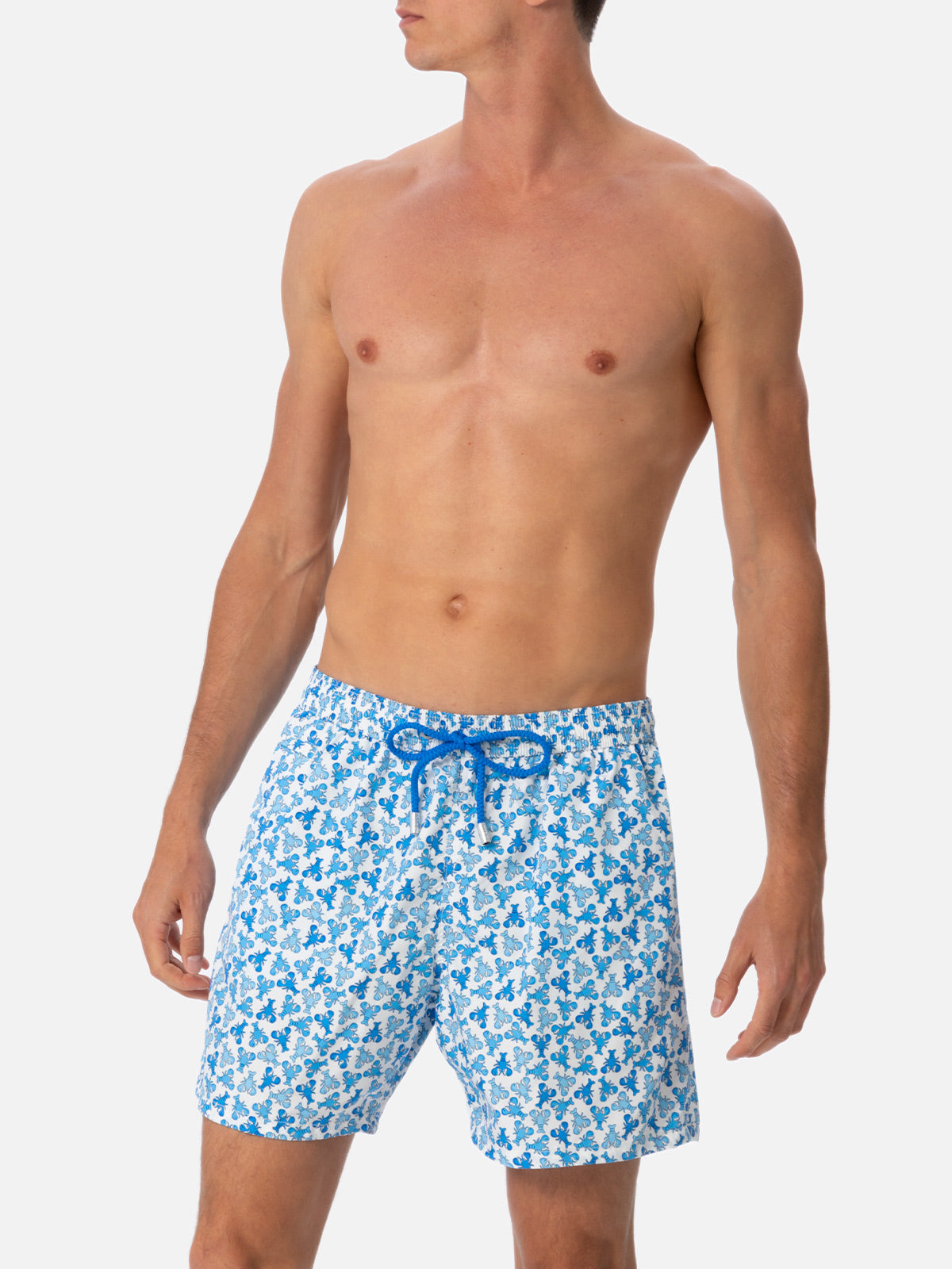 Man Lightweight Fabric Swim-Shorts Lighting Micro Fantasy With Loabster Print White Swimshort