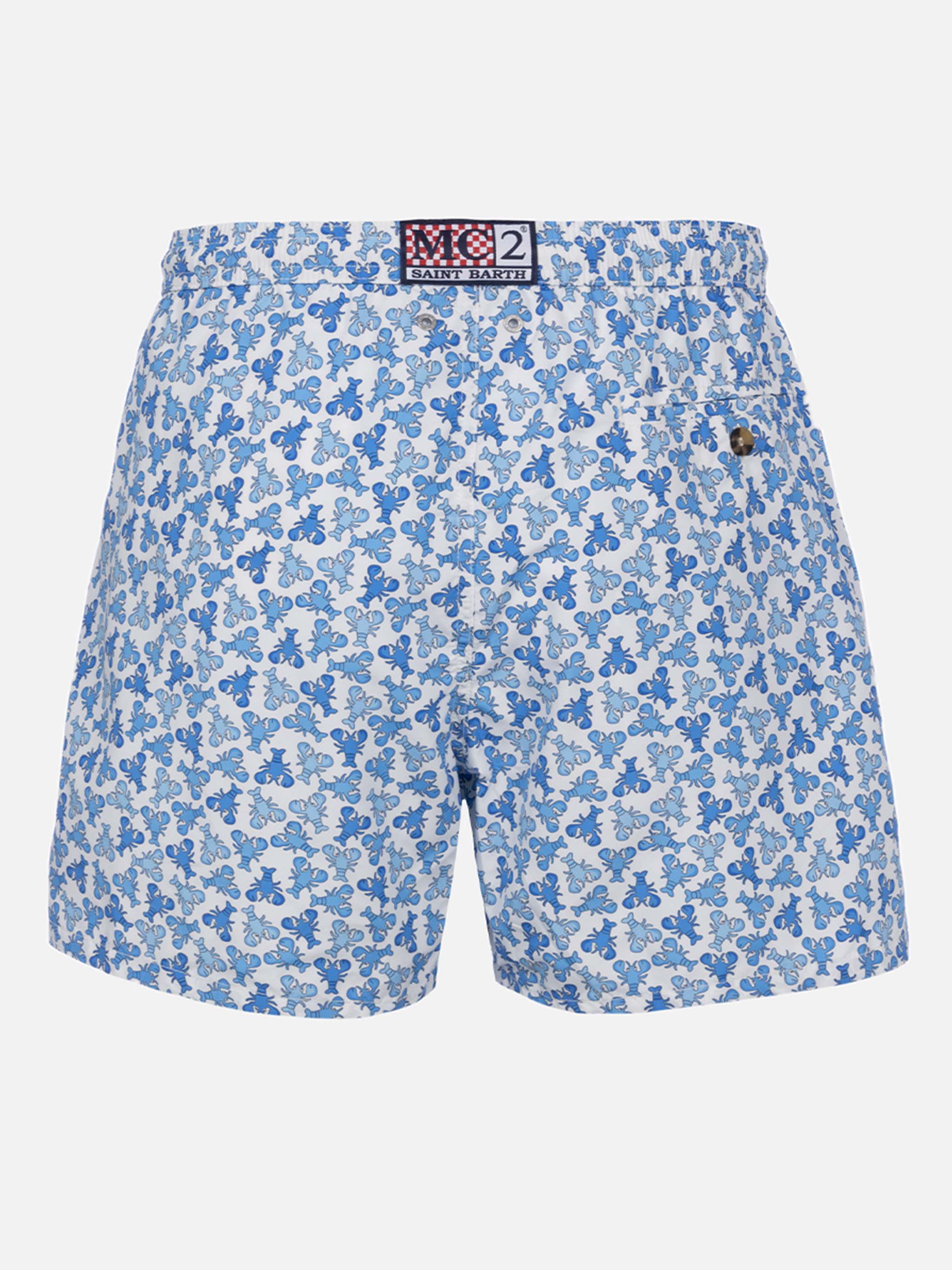 Man Lightweight Fabric Swim-Shorts Lighting Micro Fantasy With Loabster Print White Swimshort