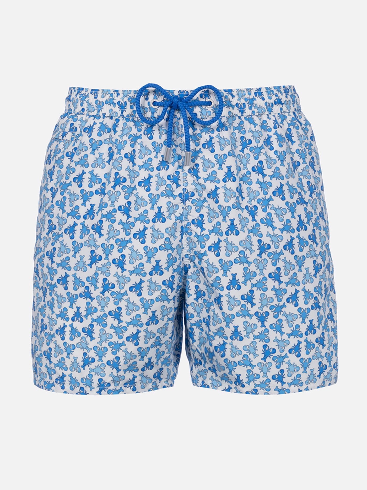 Man Lightweight Fabric Swim-Shorts Lighting Micro Fantasy With Loabster Print White Swimshort