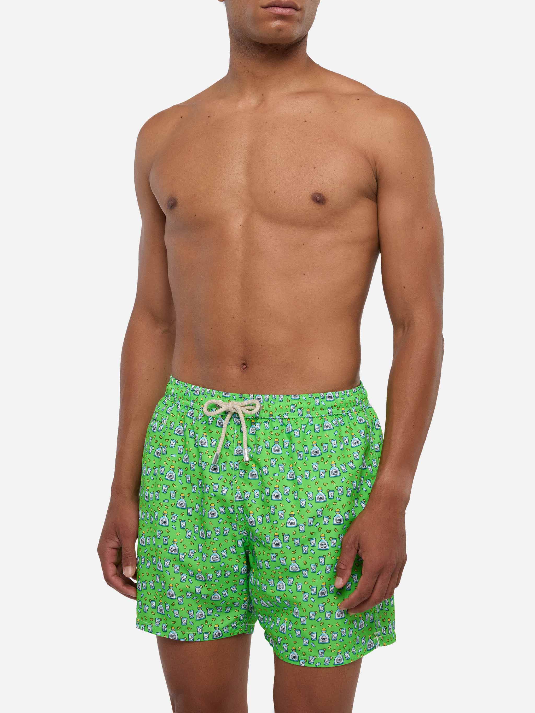 Man Light Fabric Swim Shorts With Tequila Print Fluo Swimshort