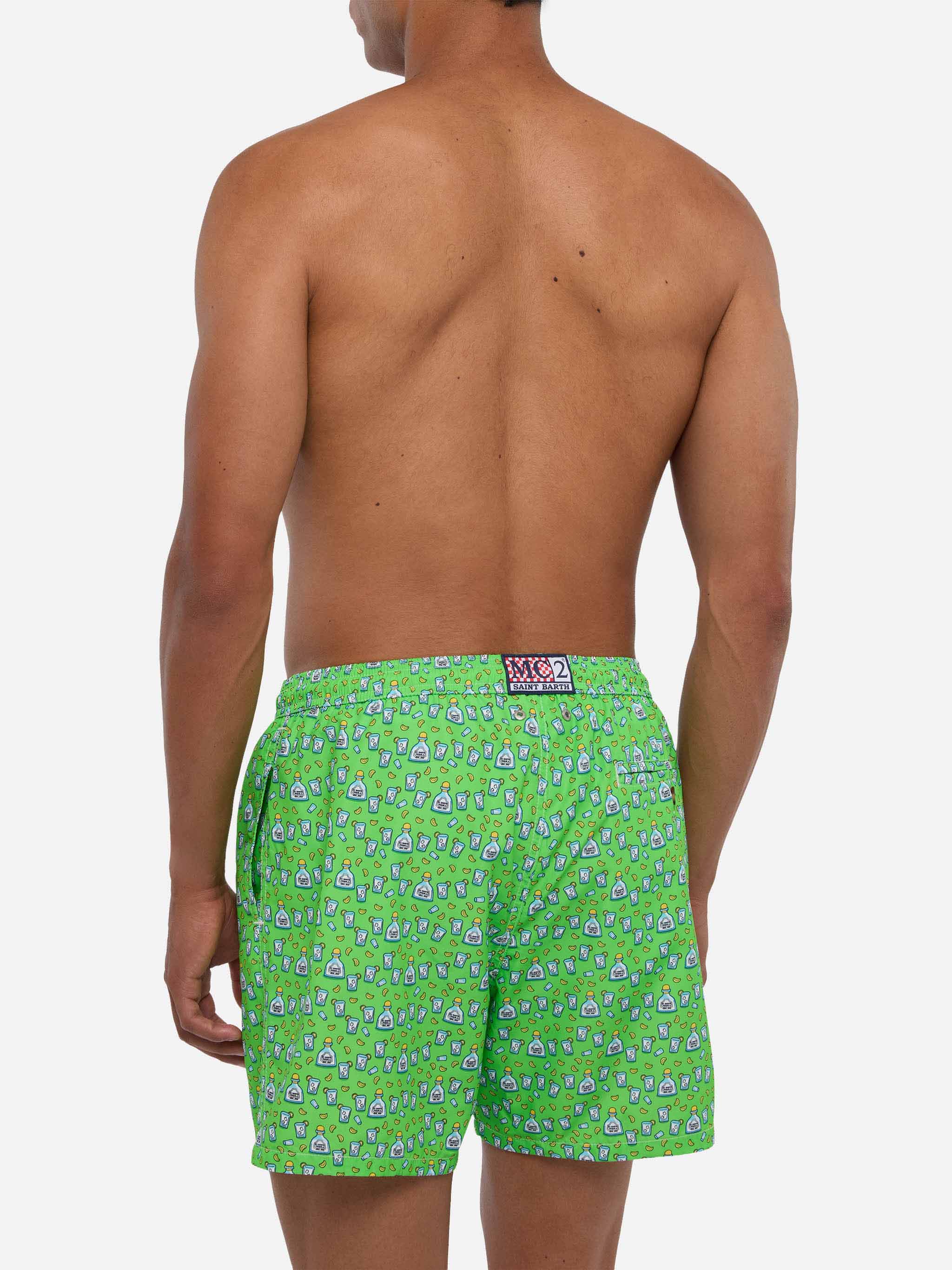 Man Light Fabric Swim Shorts With Tequila Print Fluo Swimshort