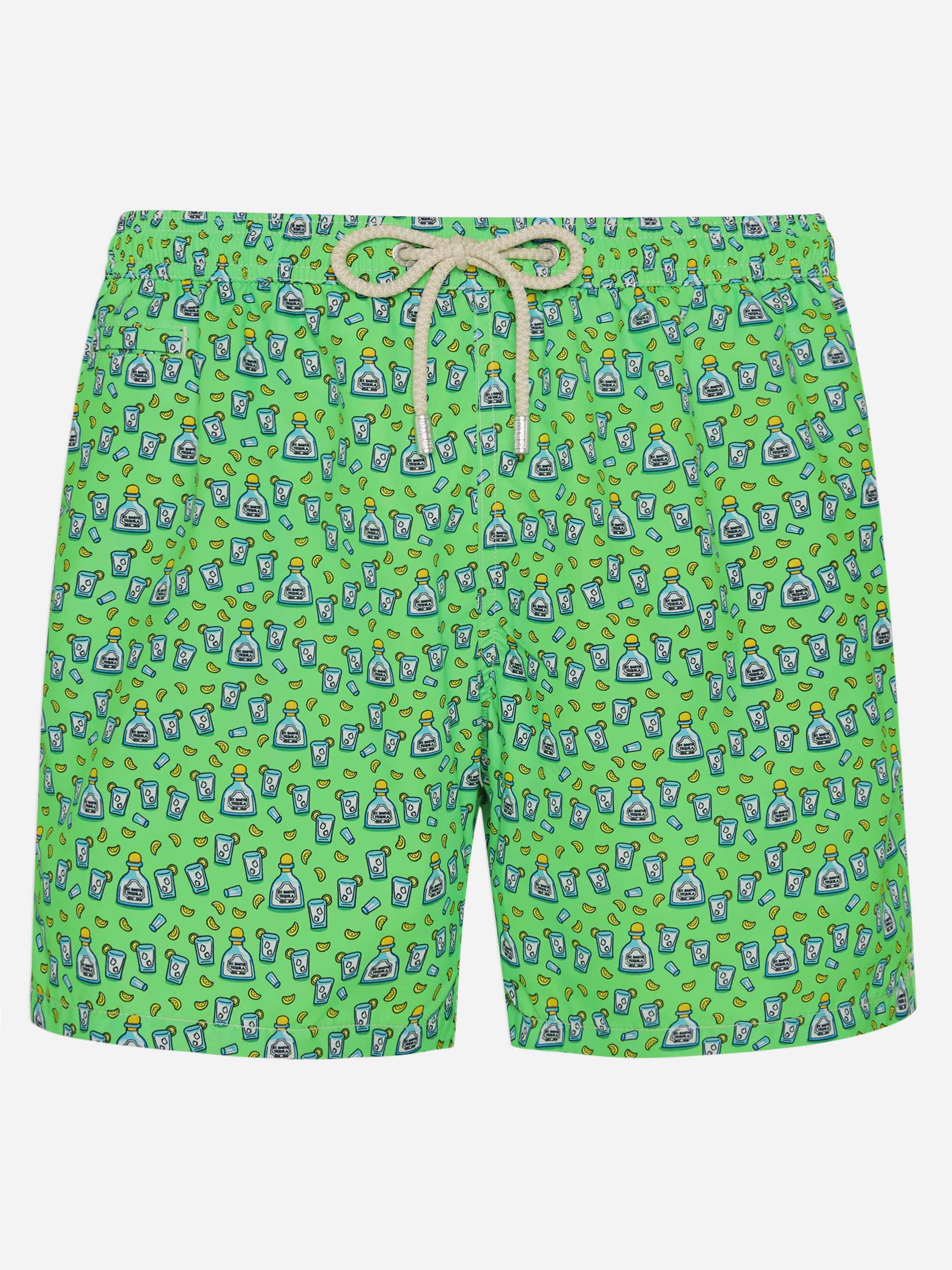 Man Light Fabric Swim Shorts With Tequila Print Fluo Swimshort