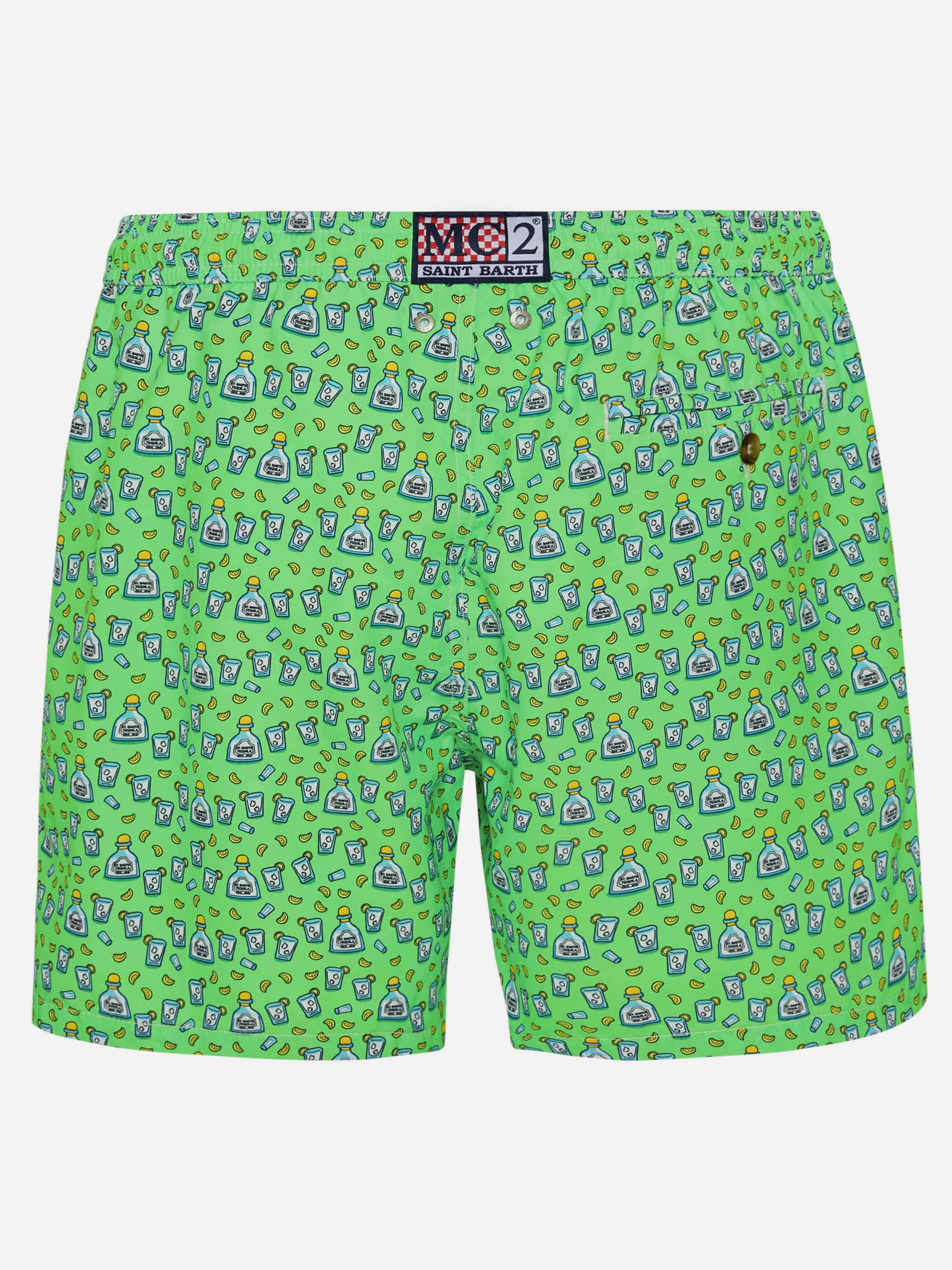 Man Light Fabric Swim Shorts With Tequila Print Fluo Swimshort