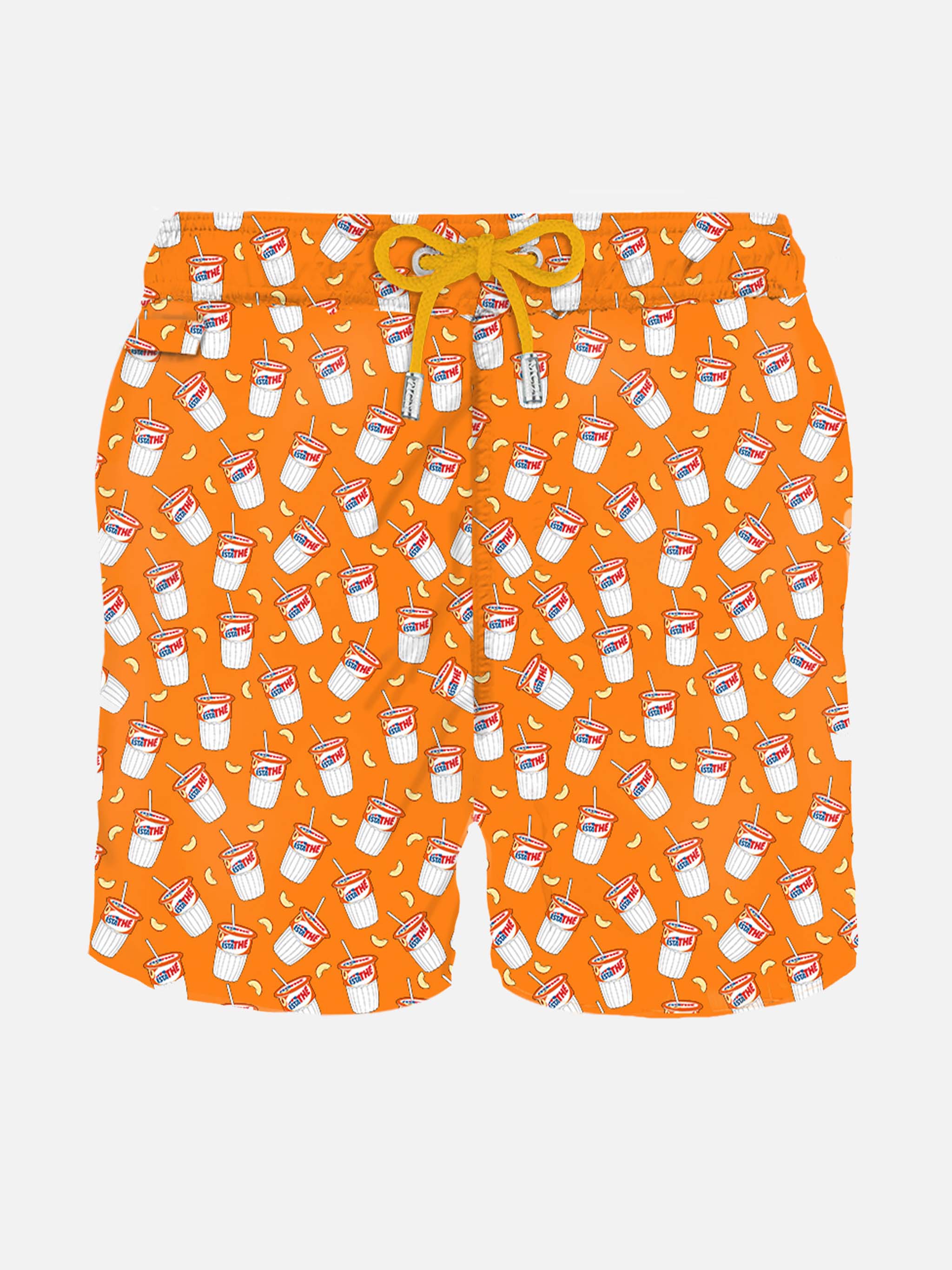 Man Light Fabric Swim Shorts With Estathé Print | Estathé® Special Edition Orange Swimshort
