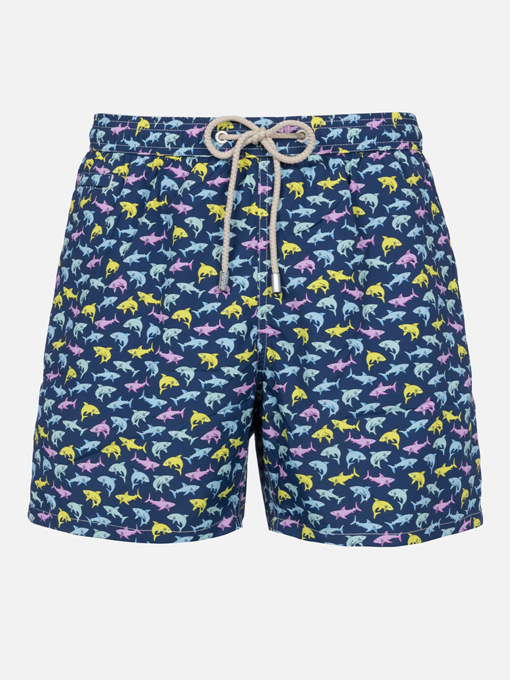 Man Lightweight Fabric Swim-Shorts Lighting Micro Fantasy With Shark Print Blue Swimshort