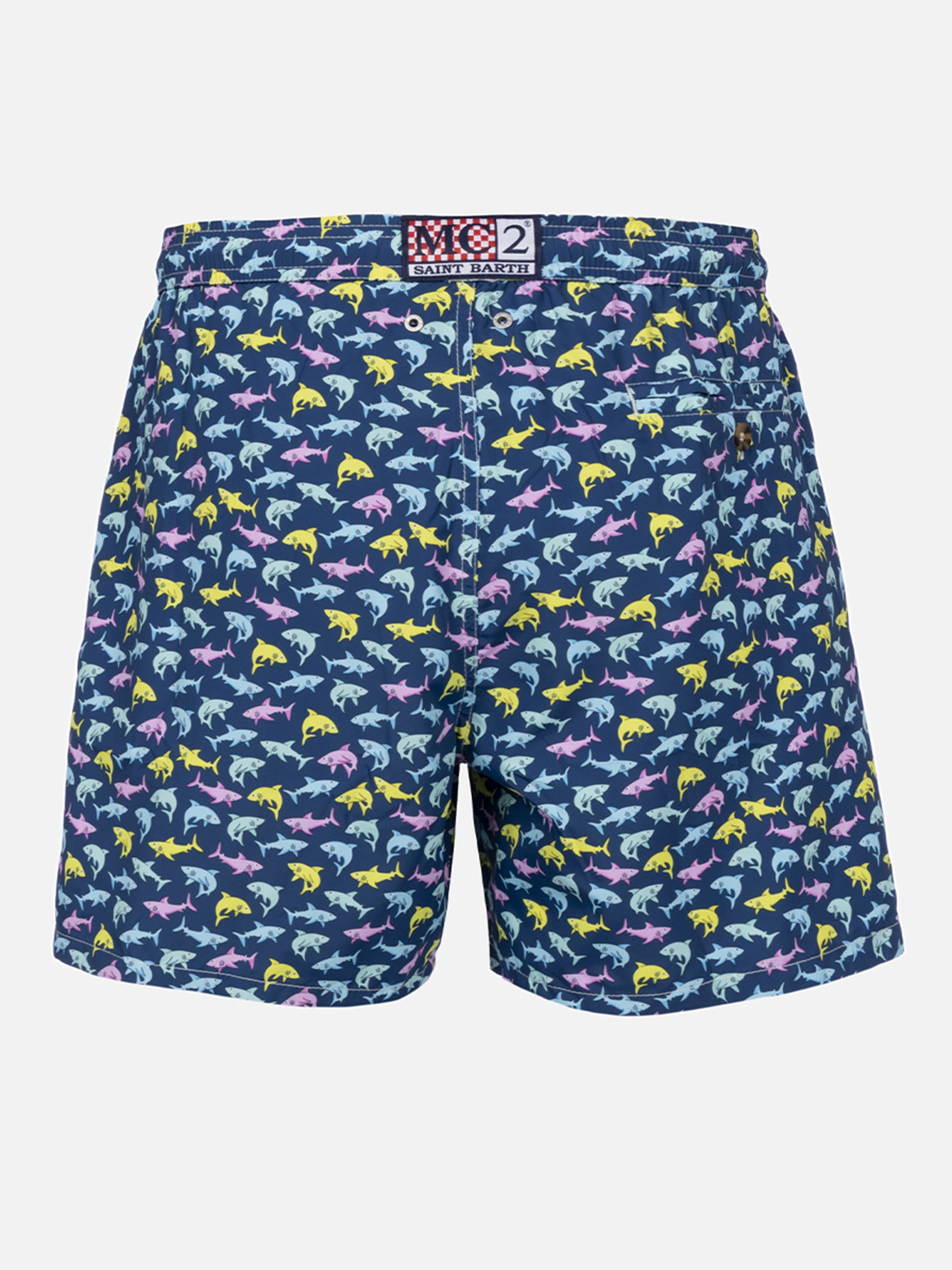 Man Lightweight Fabric Swim-Shorts Lighting Micro Fantasy With Shark Print Blue Swimshort