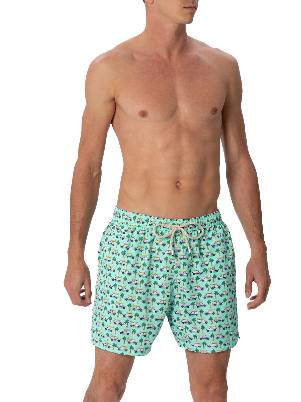 Man Lightweight Fabric Swim-Shorts Lighting Micro Fantasy With Panda Print | Special Edition Green Swimshort