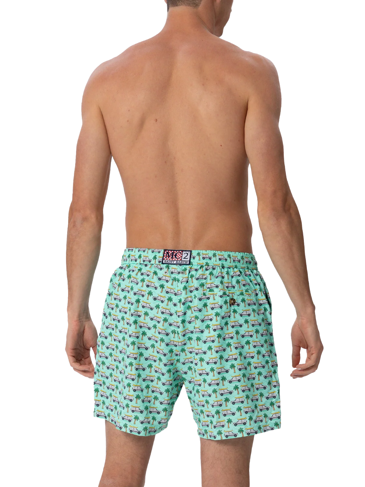 Man Lightweight Fabric Swim-Shorts Lighting Micro Fantasy With Panda Print | Special Edition Green Swimshort