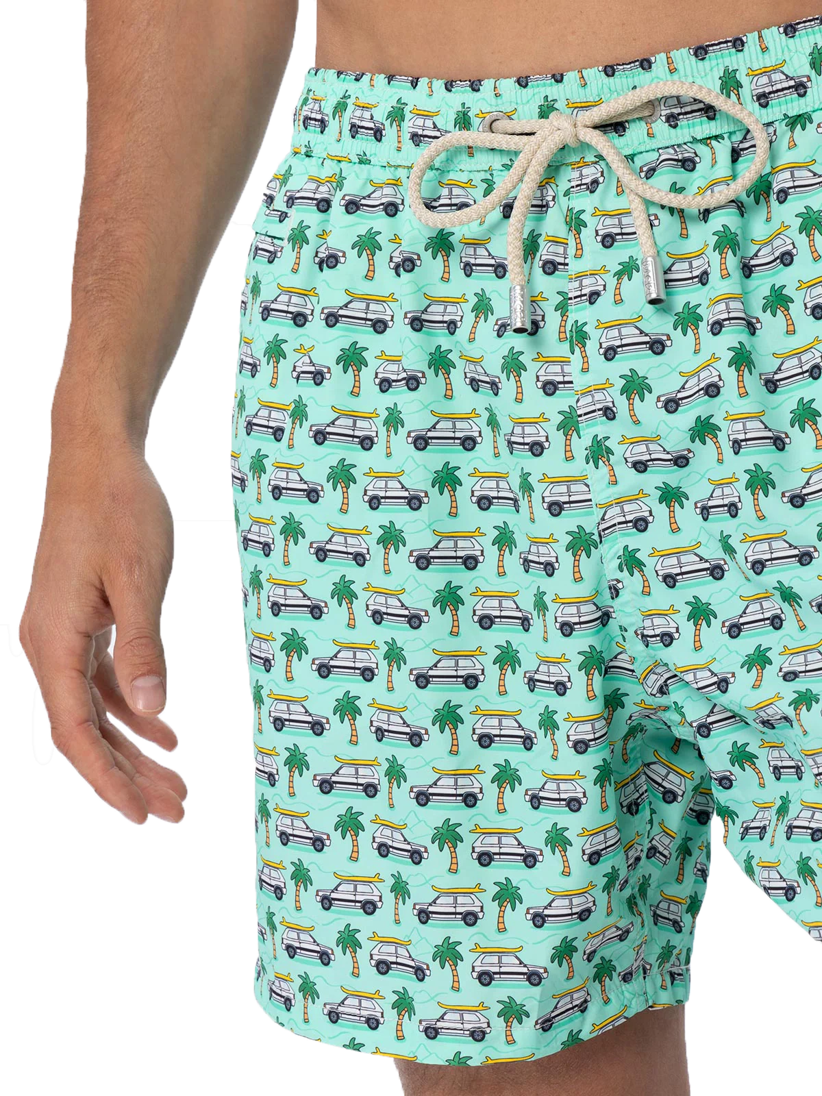 Man Lightweight Fabric Swim-Shorts Lighting Micro Fantasy With Panda Print | Special Edition Green Swimshort