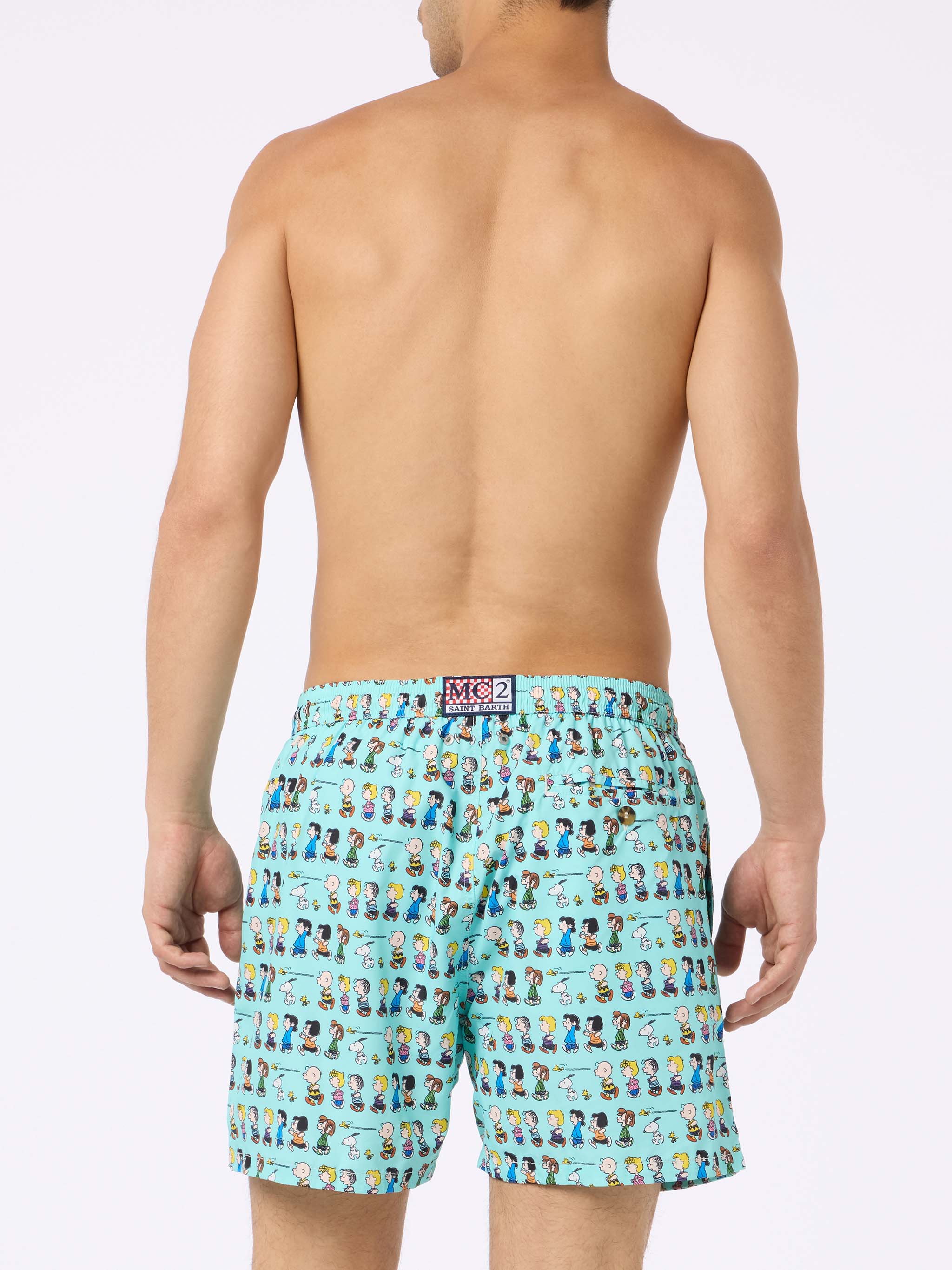 Man Lightweight Fabric Swim-Shorts Lighting Micro Fantasy With Peanuts Print | Snoopy Peanuts™ Special Edition Green Swimshort