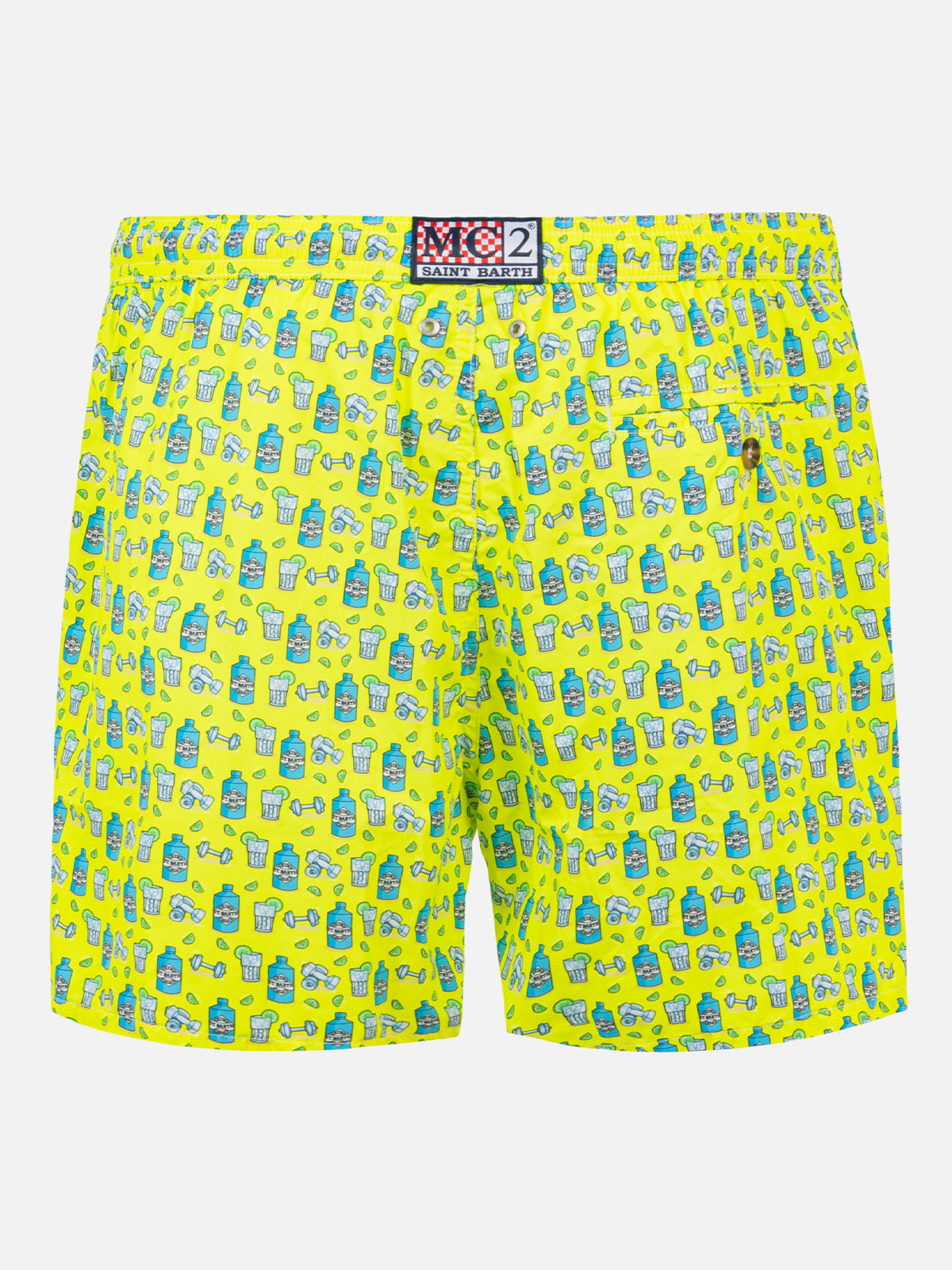 Man Light Fabric Swim Shorts With Gin And Gym Print Yellow Swimshort