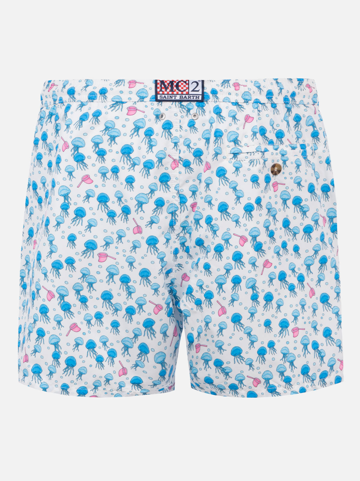 Man Light Fabric Swim Shorts With Jellyfish Print White Swimshort