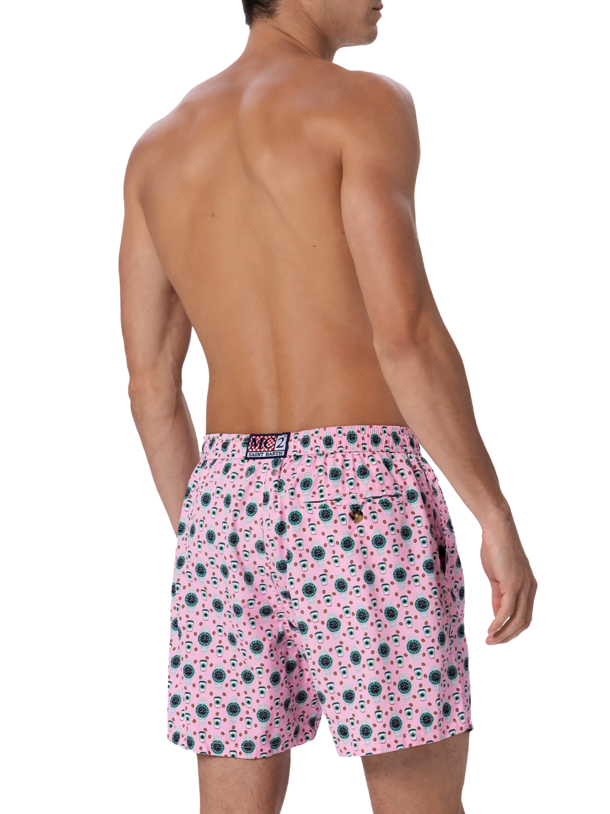 Man Lightweight Fabric Swim-Shorts Lighting Micro Fantasy With Watches Print Pink Swimshort