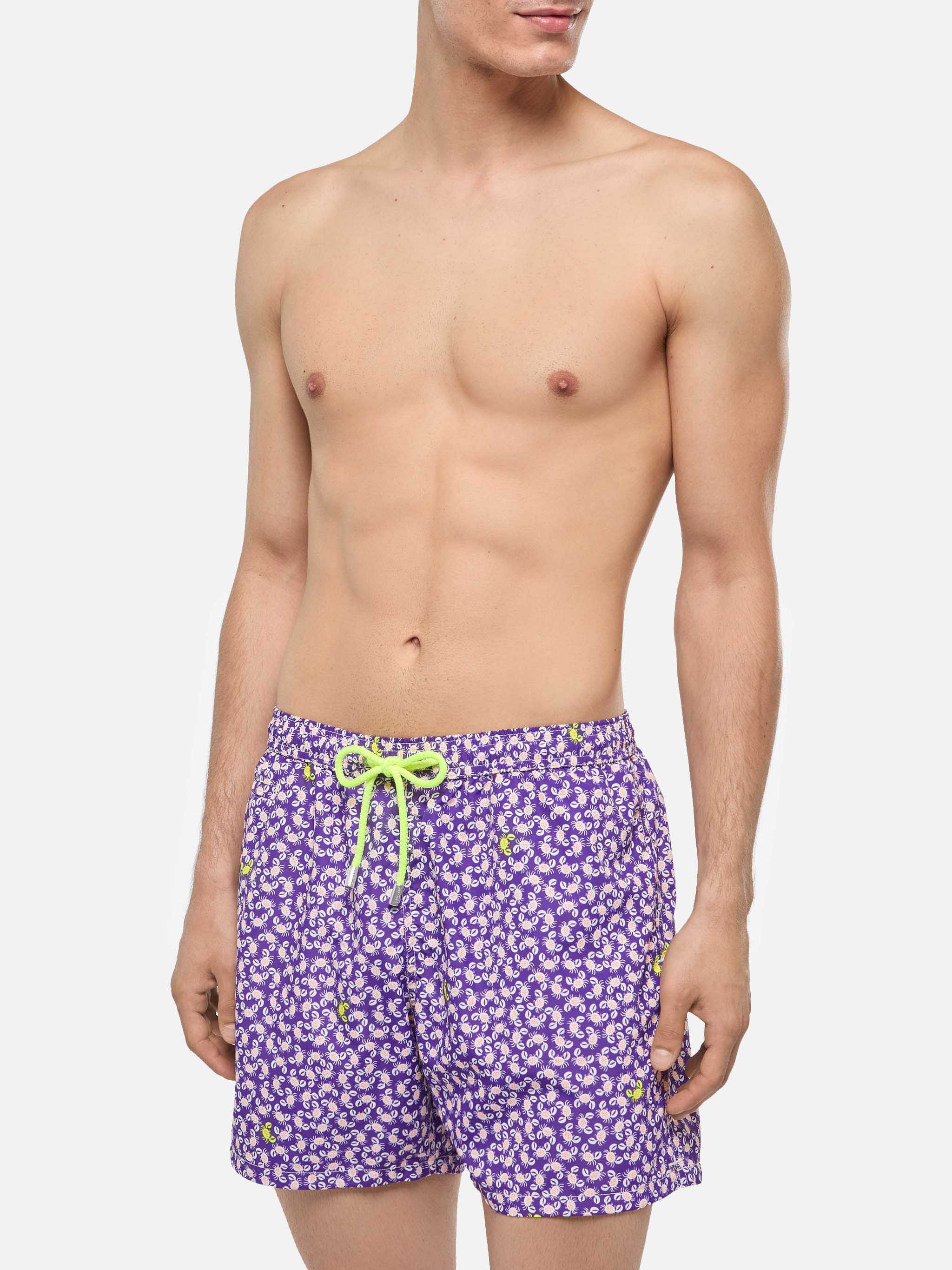 Man Light Fabric Swim Shorts With Crabs Print Pink Swimshort