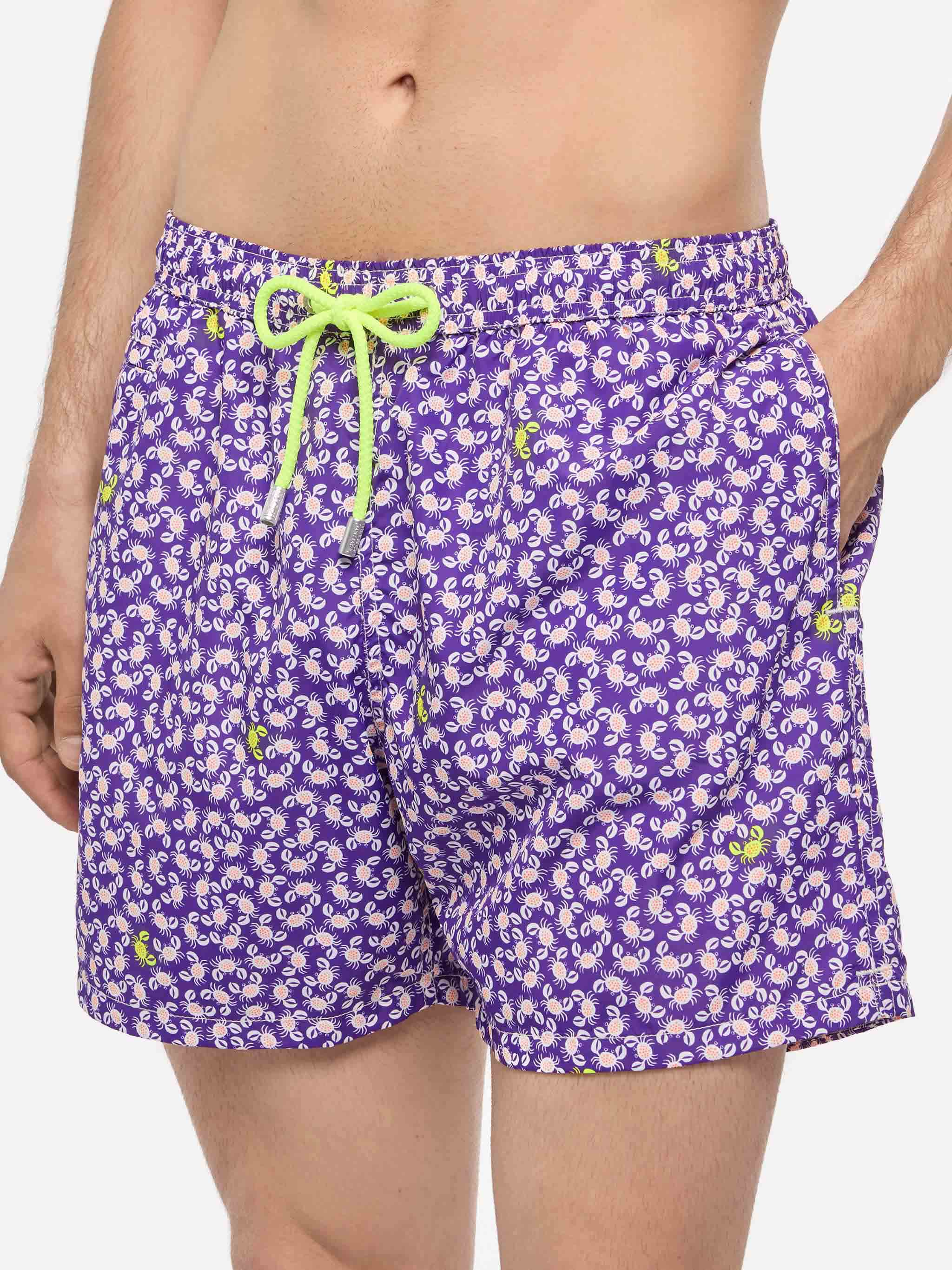 Man Light Fabric Swim Shorts With Crabs Print Pink Swimshort