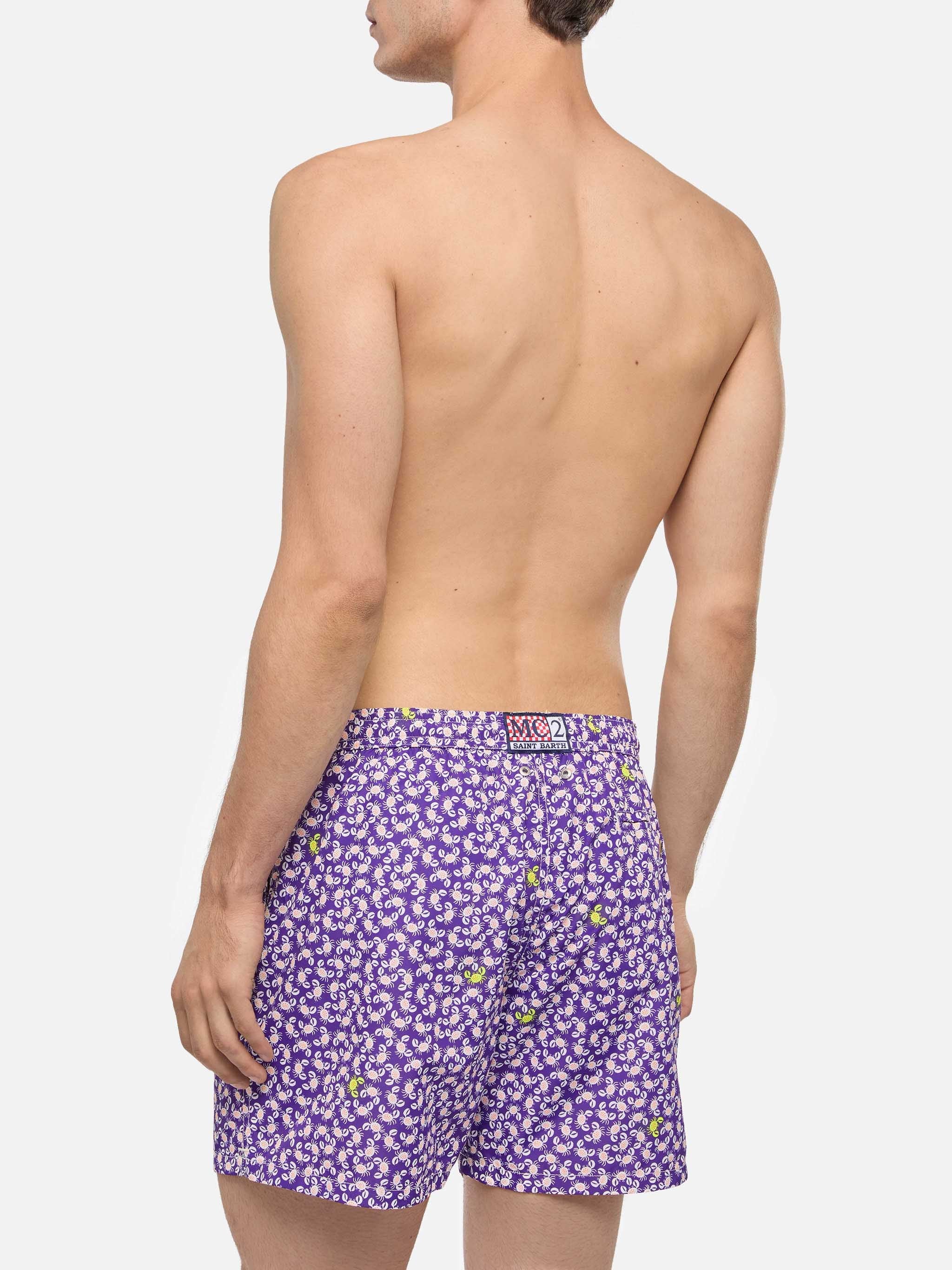 Man Light Fabric Swim Shorts With Crabs Print Pink Swimshort
