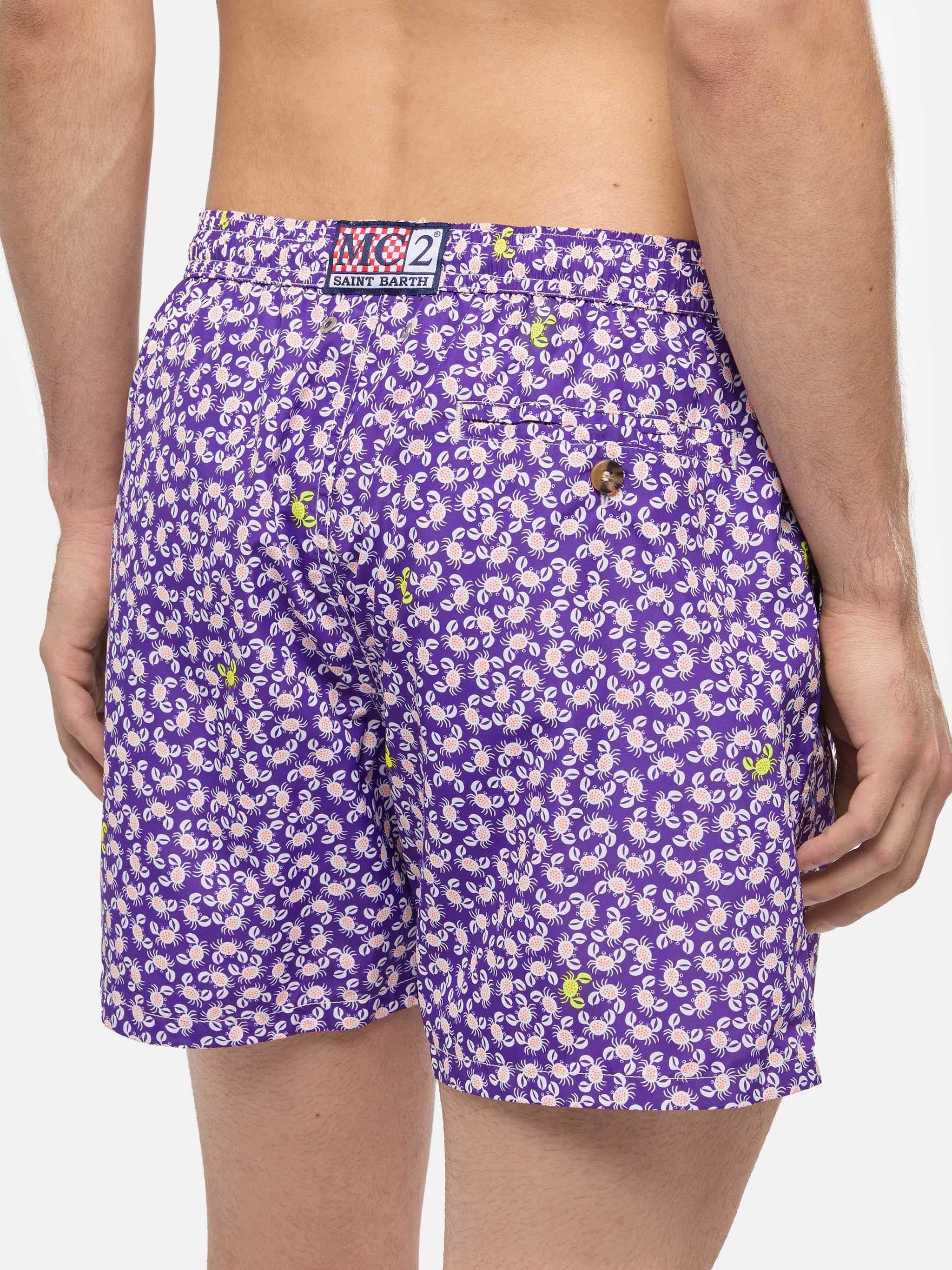 Man Light Fabric Swim Shorts With Crabs Print Pink Swimshort
