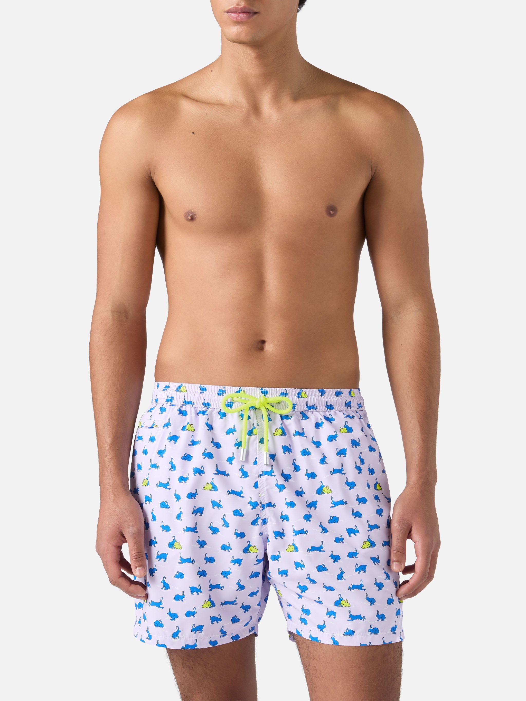 Lightweight Fabric Swim Shorts Lighting With Rabbit Print Pink Swimshort