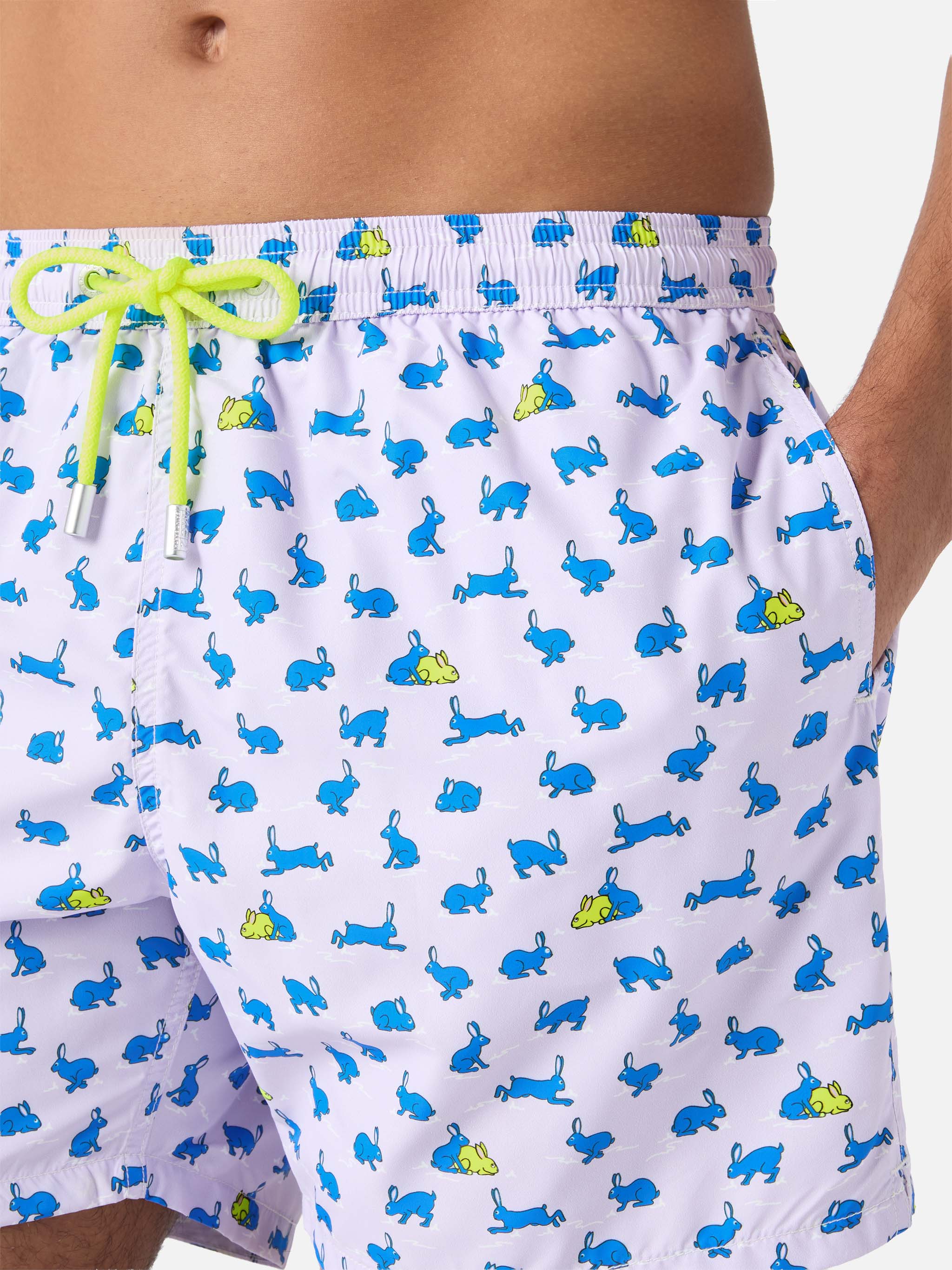 Lightweight Fabric Swim Shorts Lighting With Rabbit Print Pink Swimshort