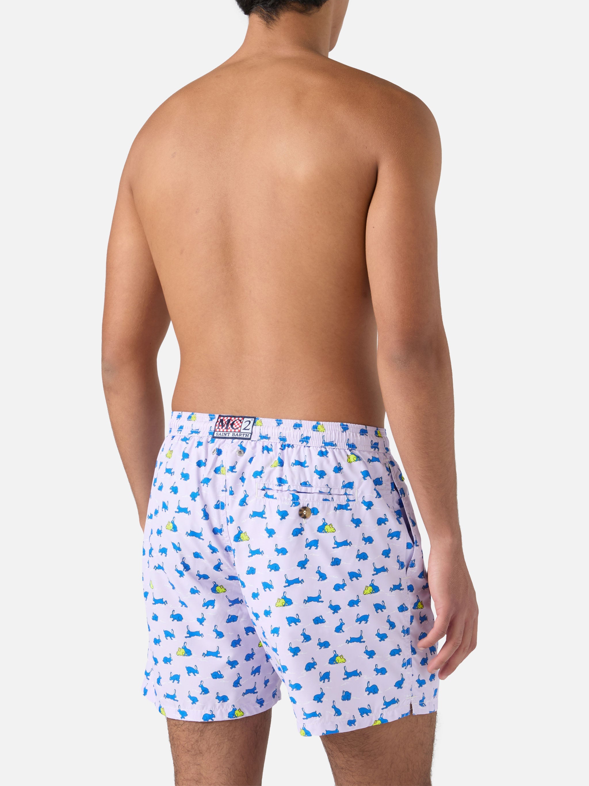 Lightweight Fabric Swim Shorts Lighting With Rabbit Print Pink Swimshort