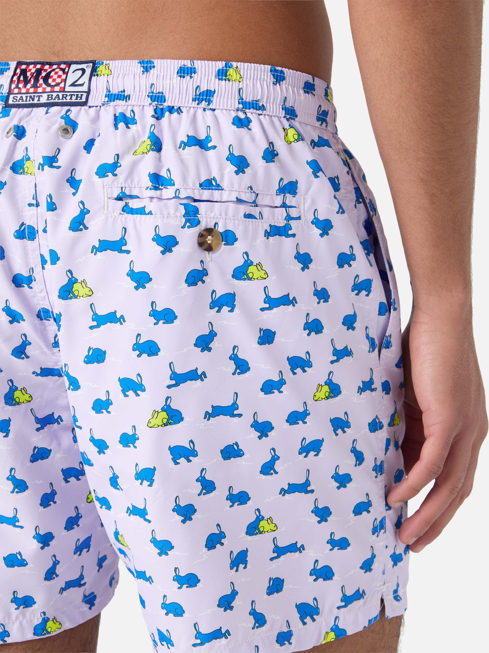 Lightweight Fabric Swim Shorts Lighting With Rabbit Print Pink Swimshort