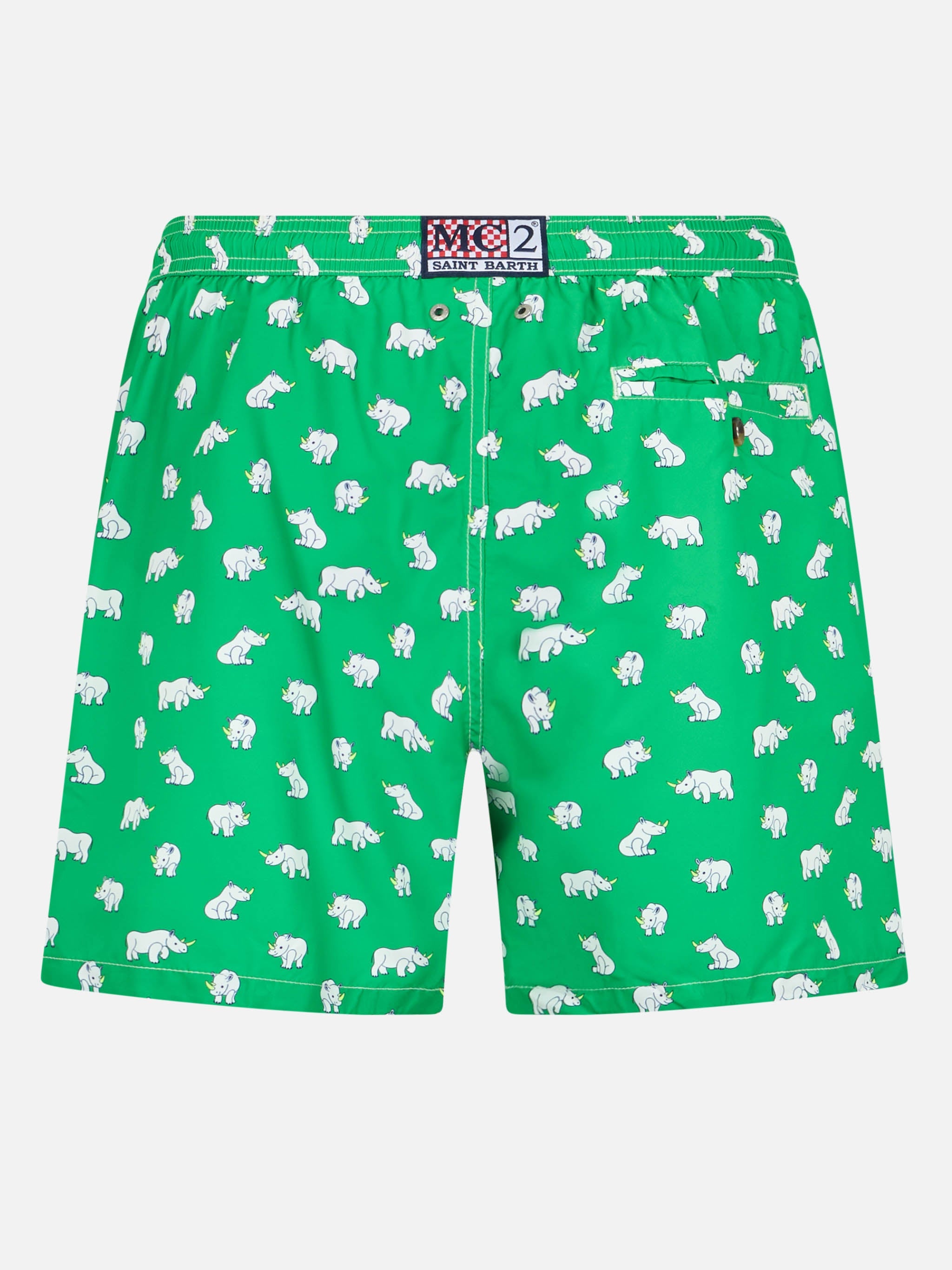 Man Lightweight Fabric Swim-Shorts Lighting Micro Fantasy With Rhino Print Green Swimshort