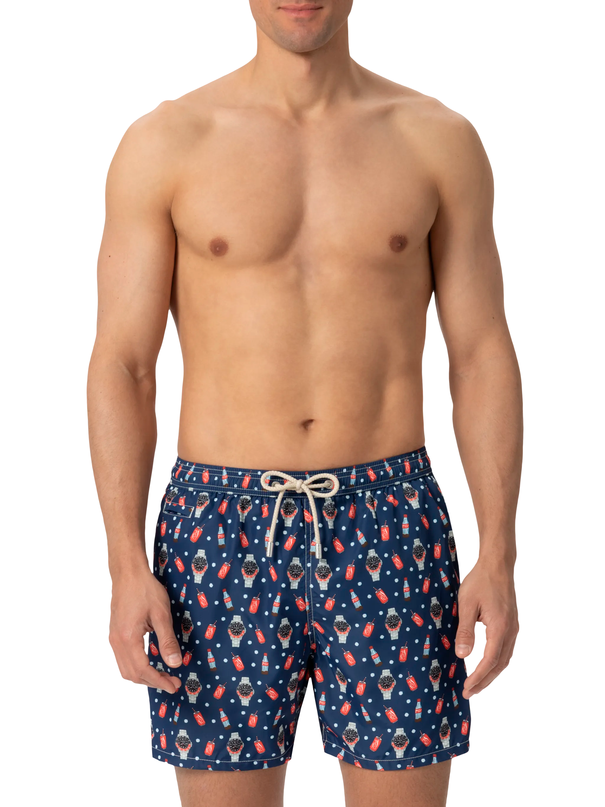 Lightweight Fabric Swim Shorts Lighting With Watch Print Blue Swimshort