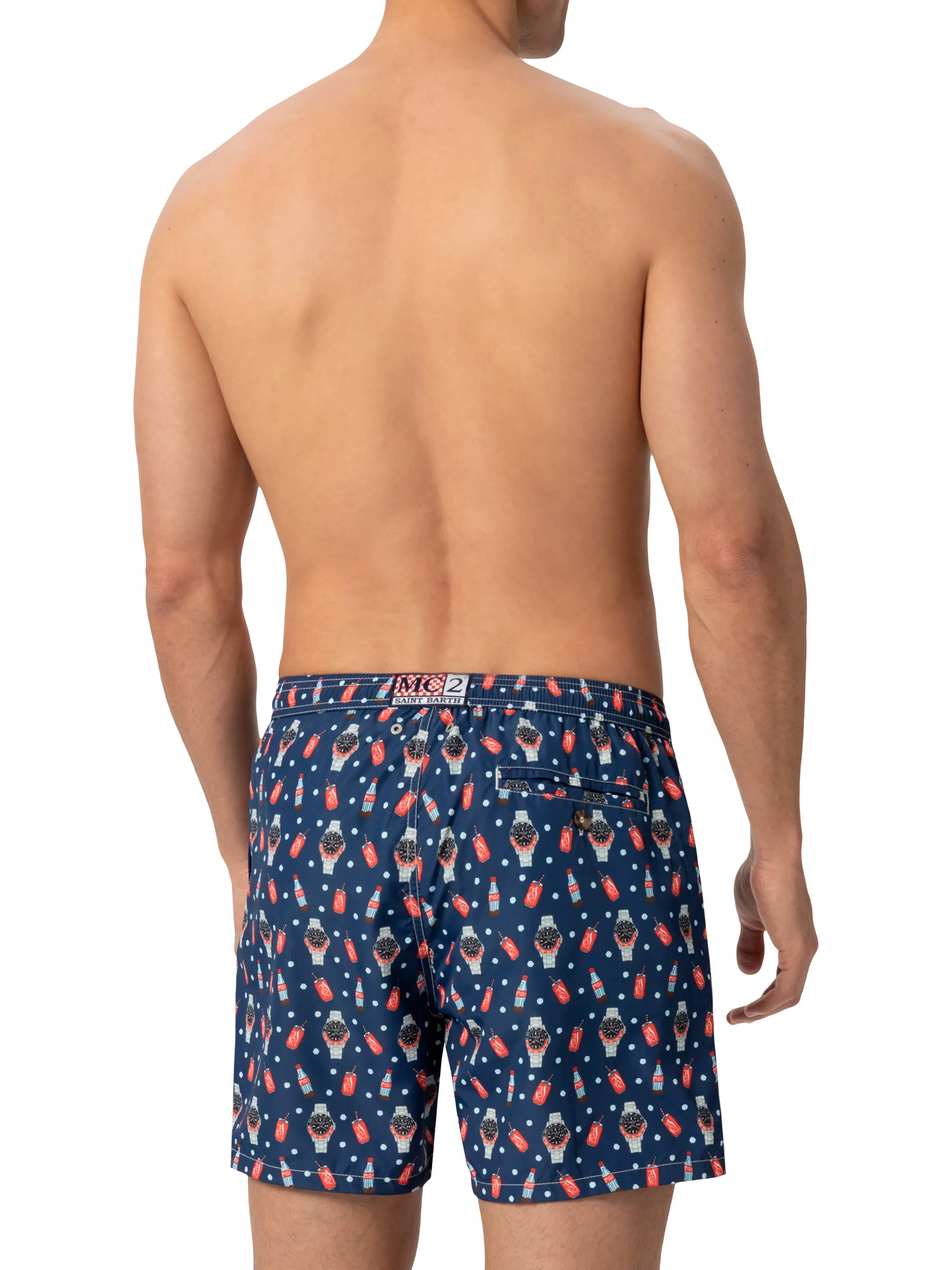 Lightweight Fabric Swim Shorts Lighting With Watch Print Blue Swimshort