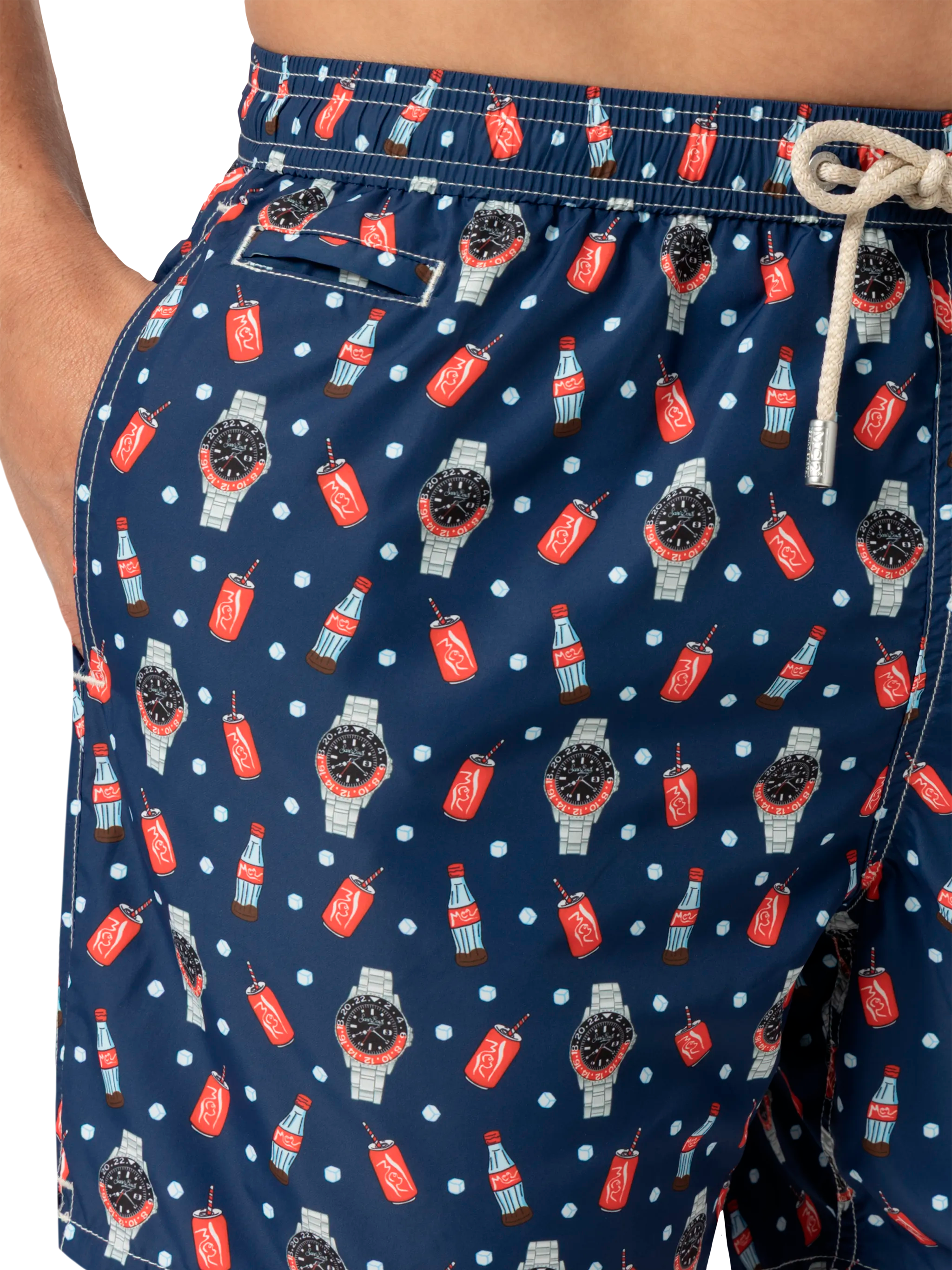 Lightweight Fabric Swim Shorts Lighting With Watch Print Blue Swimshort