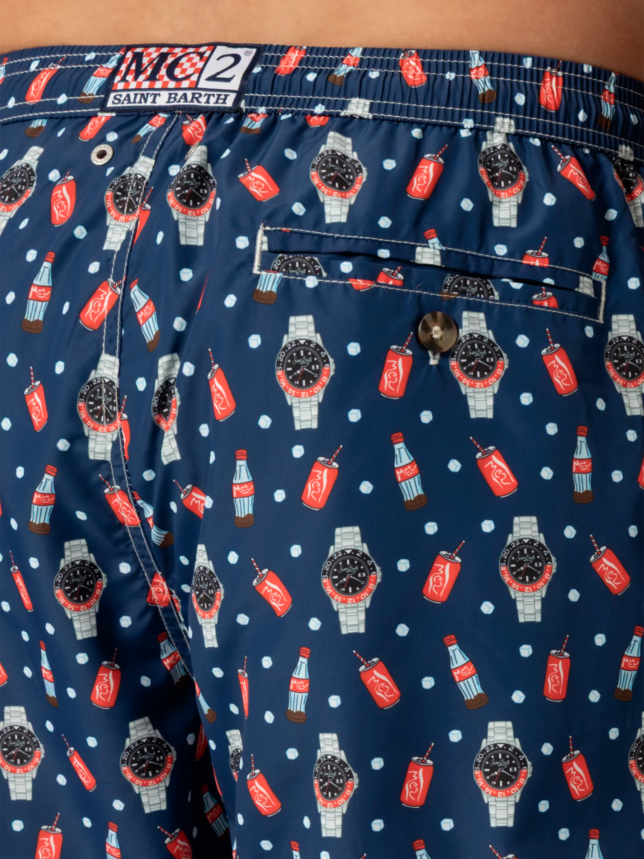 Lightweight Fabric Swim Shorts Lighting With Watch Print Blue Swimshort