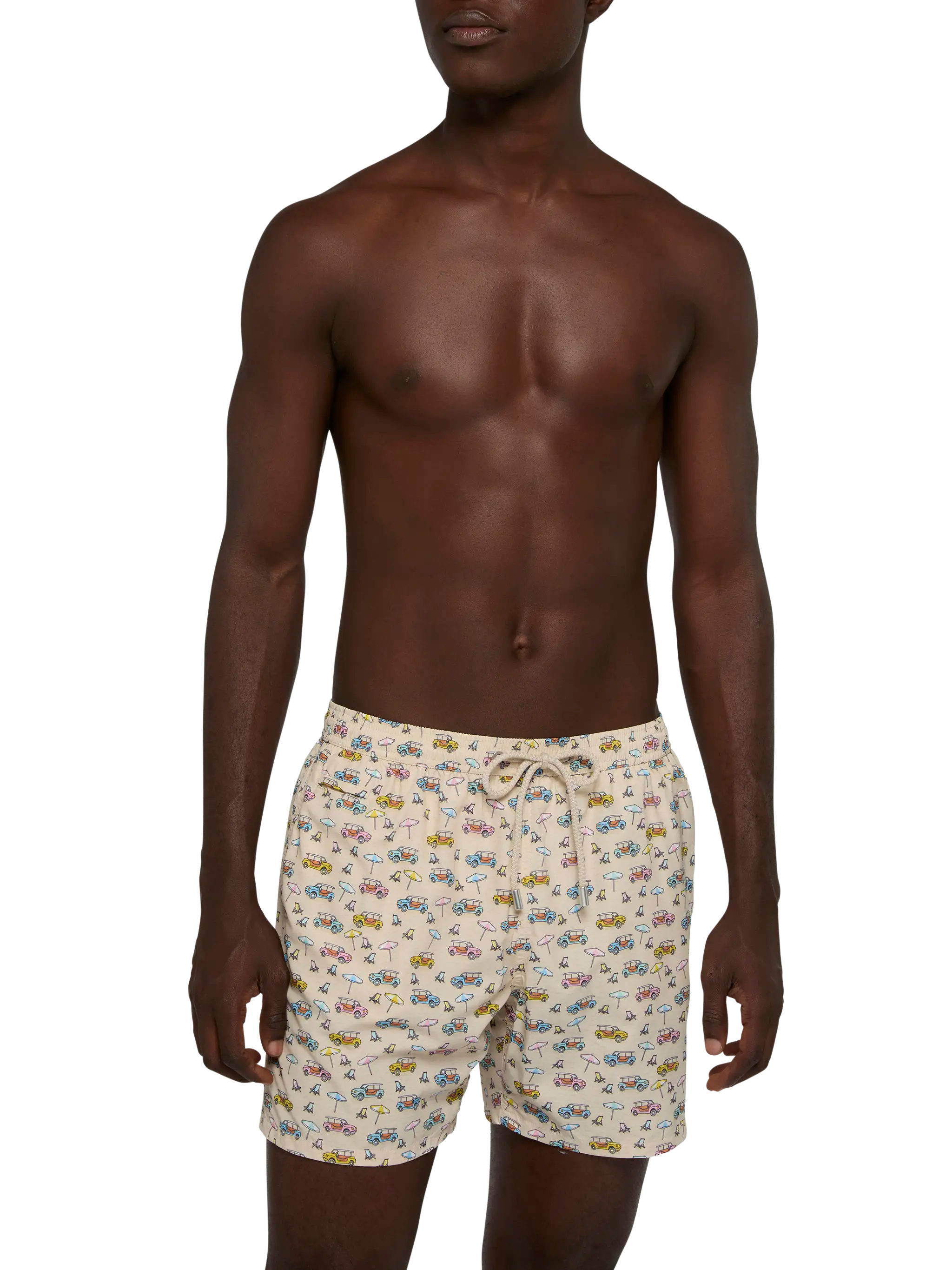 Lightweight Fabric Swim Shorts Lighting With Dune Buggy Print | Fiat Special Edition Brown Swimshort
