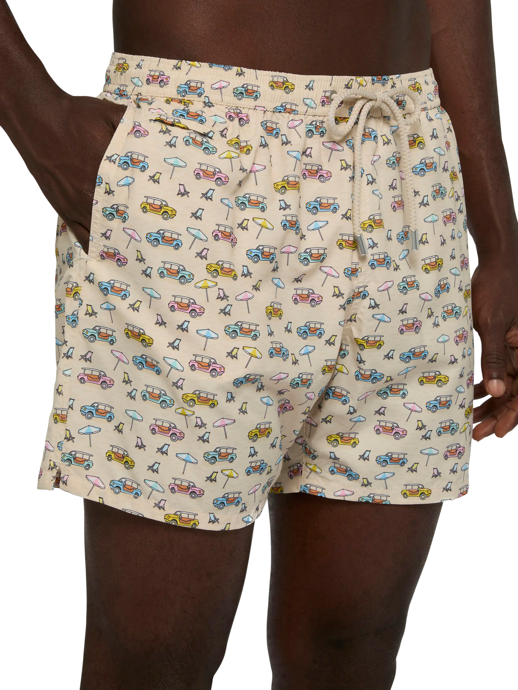 Lightweight Fabric Swim Shorts Lighting With Dune Buggy Print | Fiat Special Edition Brown Swimshort