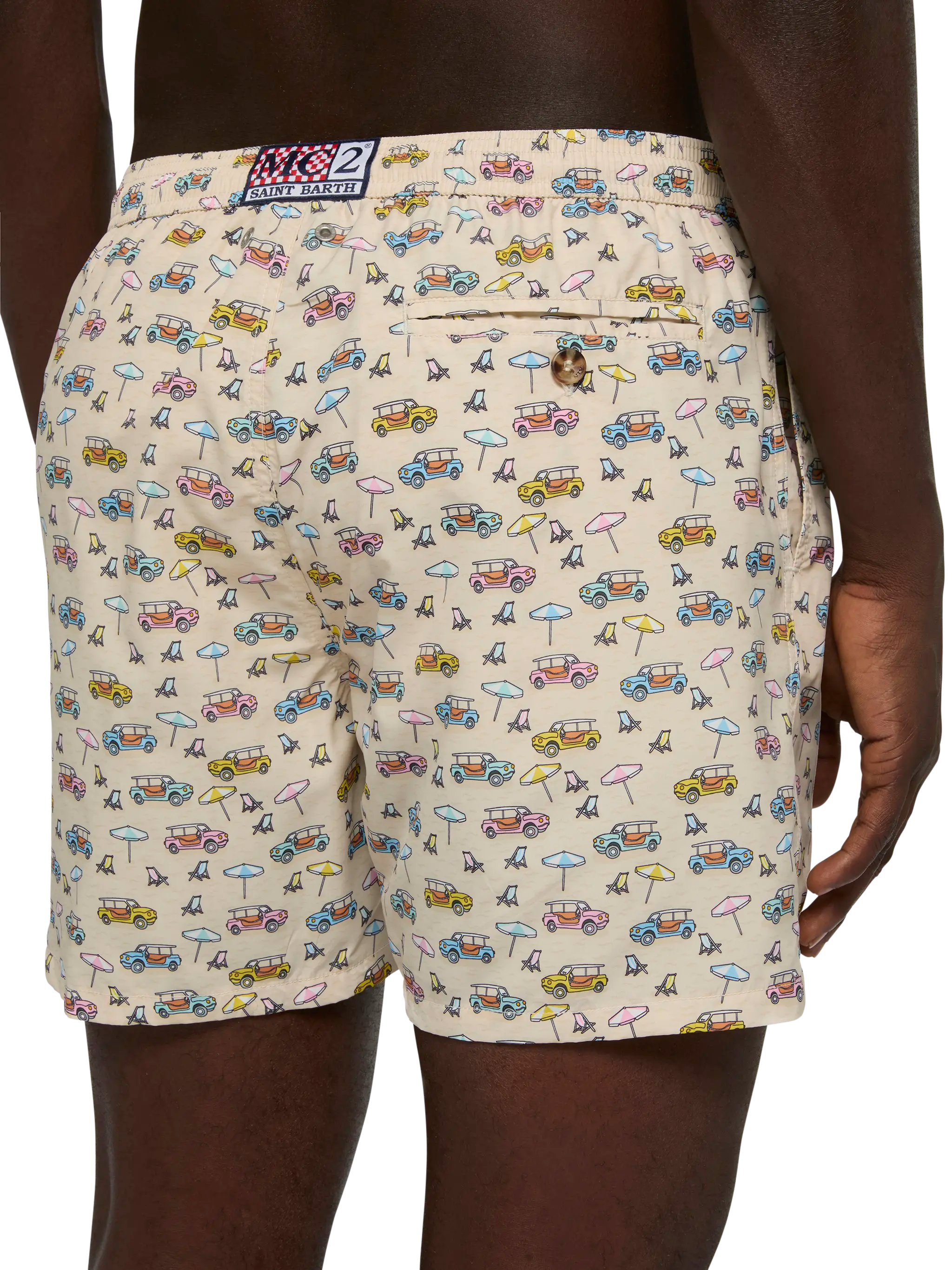 Lightweight Fabric Swim Shorts Lighting With Dune Buggy Print | Fiat Special Edition Brown Swimshort