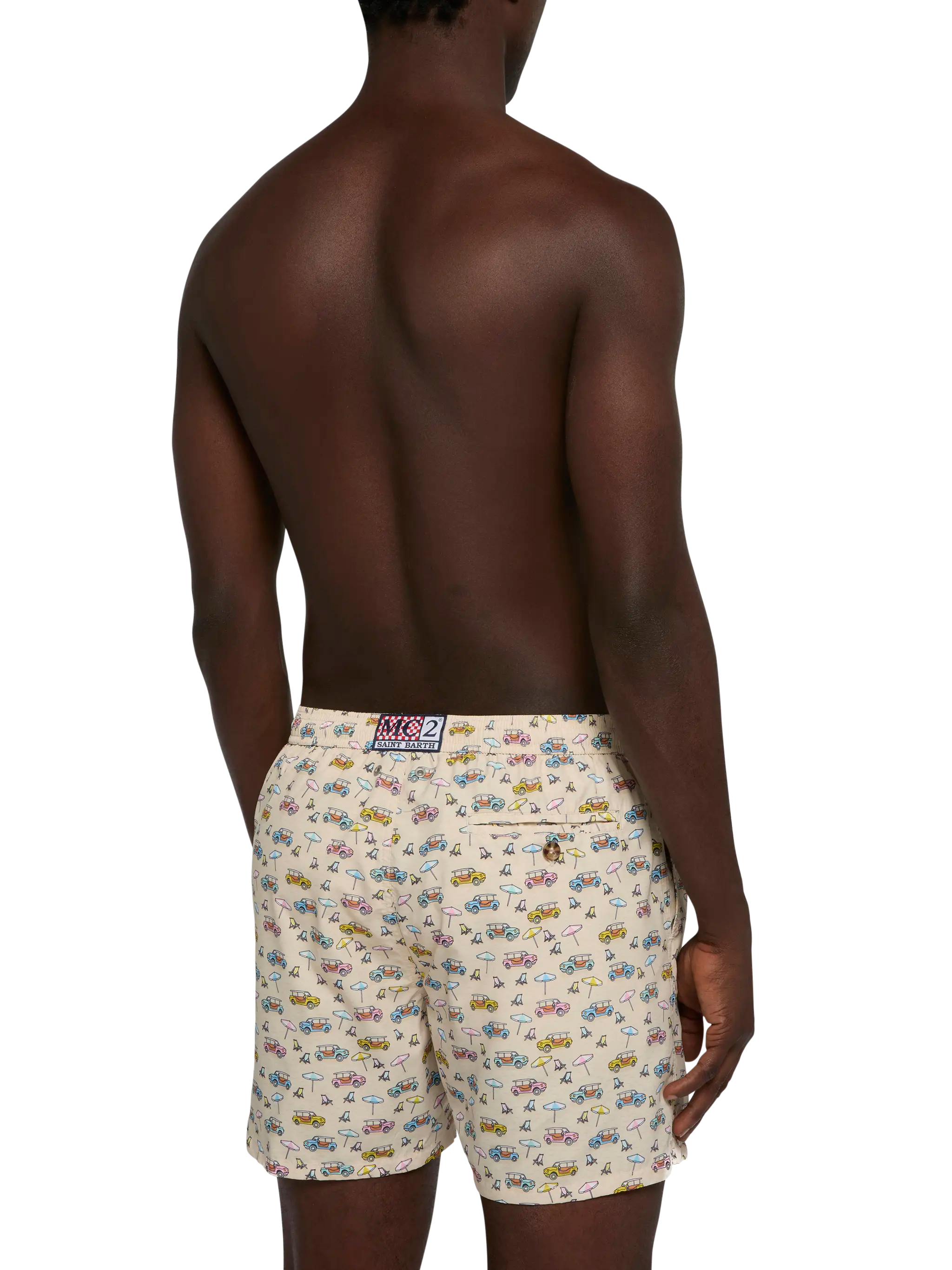 Lightweight Fabric Swim Shorts Lighting With Dune Buggy Print | Fiat Special Edition Brown Swimshort