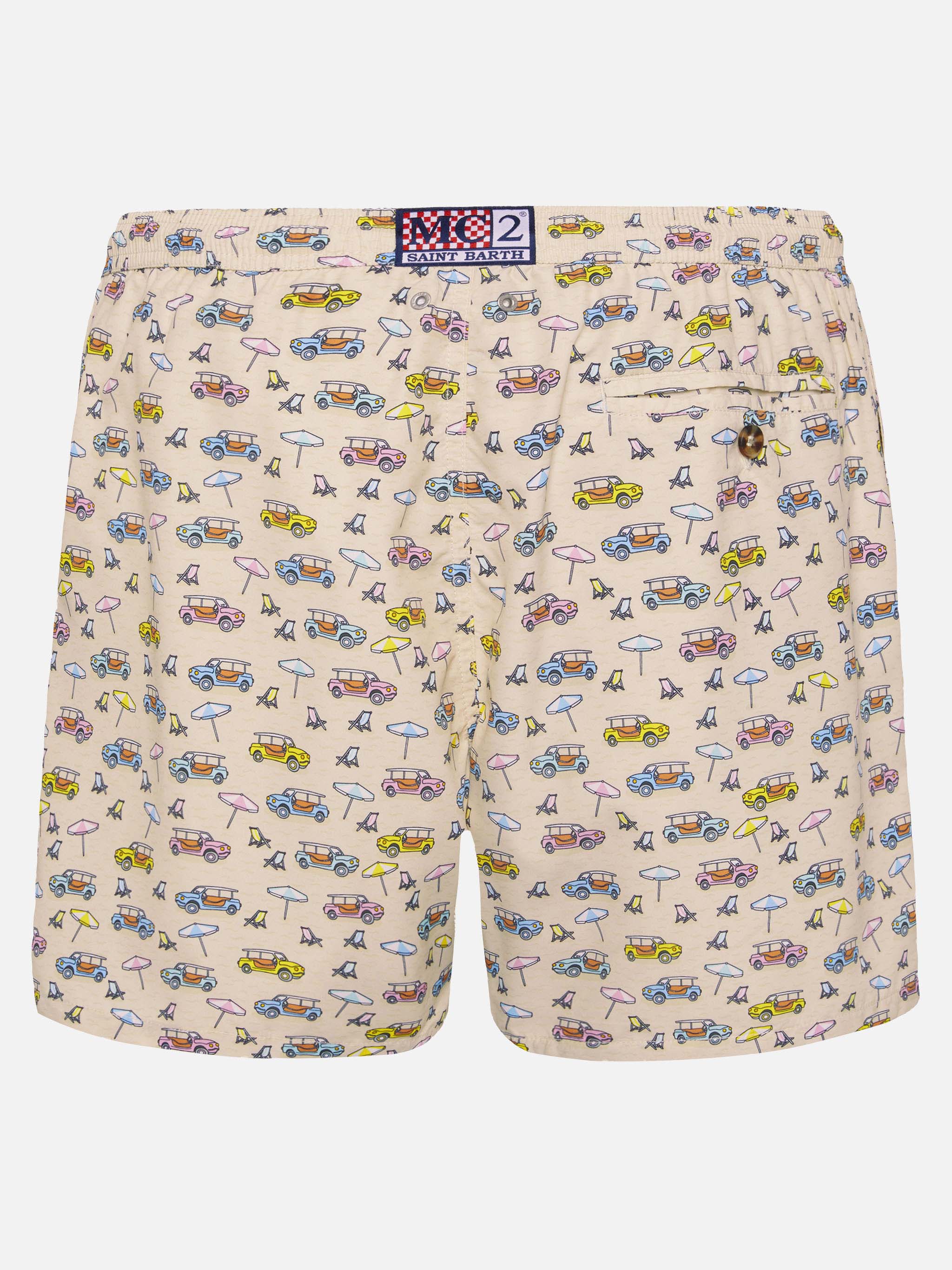 Lightweight Fabric Swim Shorts Lighting With Dune Buggy Print | Fiat Special Edition Brown Swimshort
