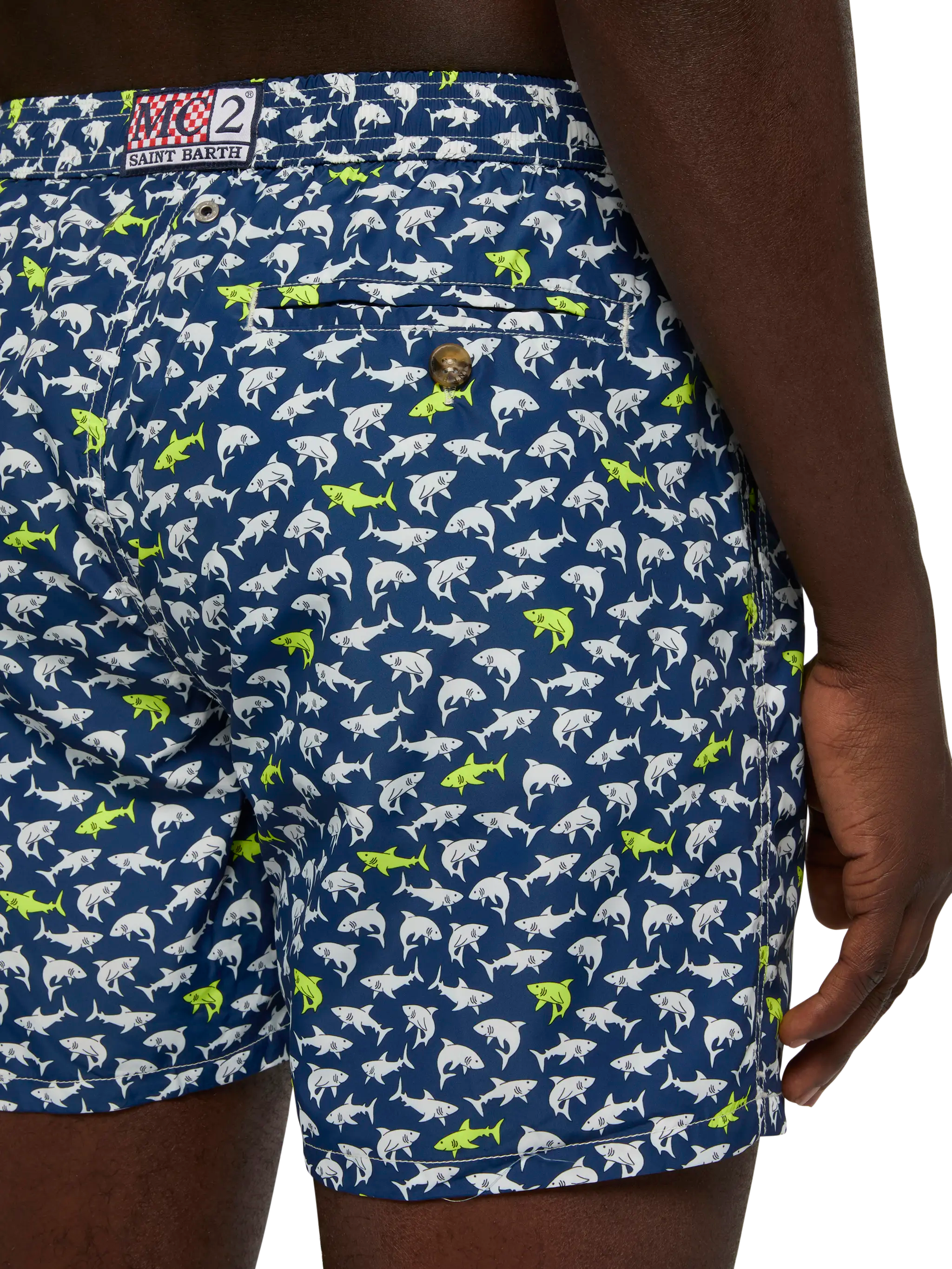 Lightweight Fabric Swim Shorts Lighting With Shark Print Blue Swimshort