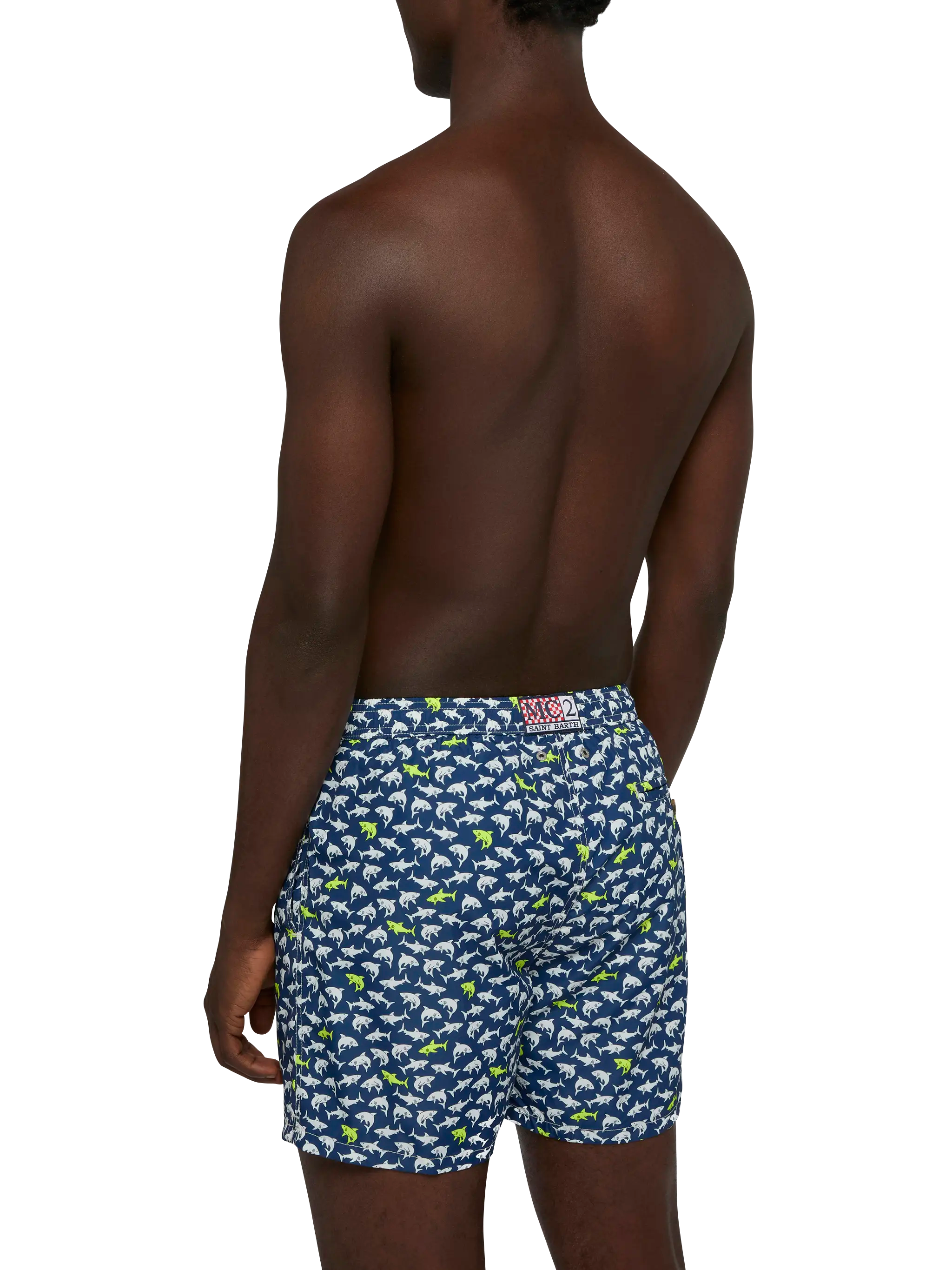 Lightweight Fabric Swim Shorts Lighting With Shark Print Blue Swimshort