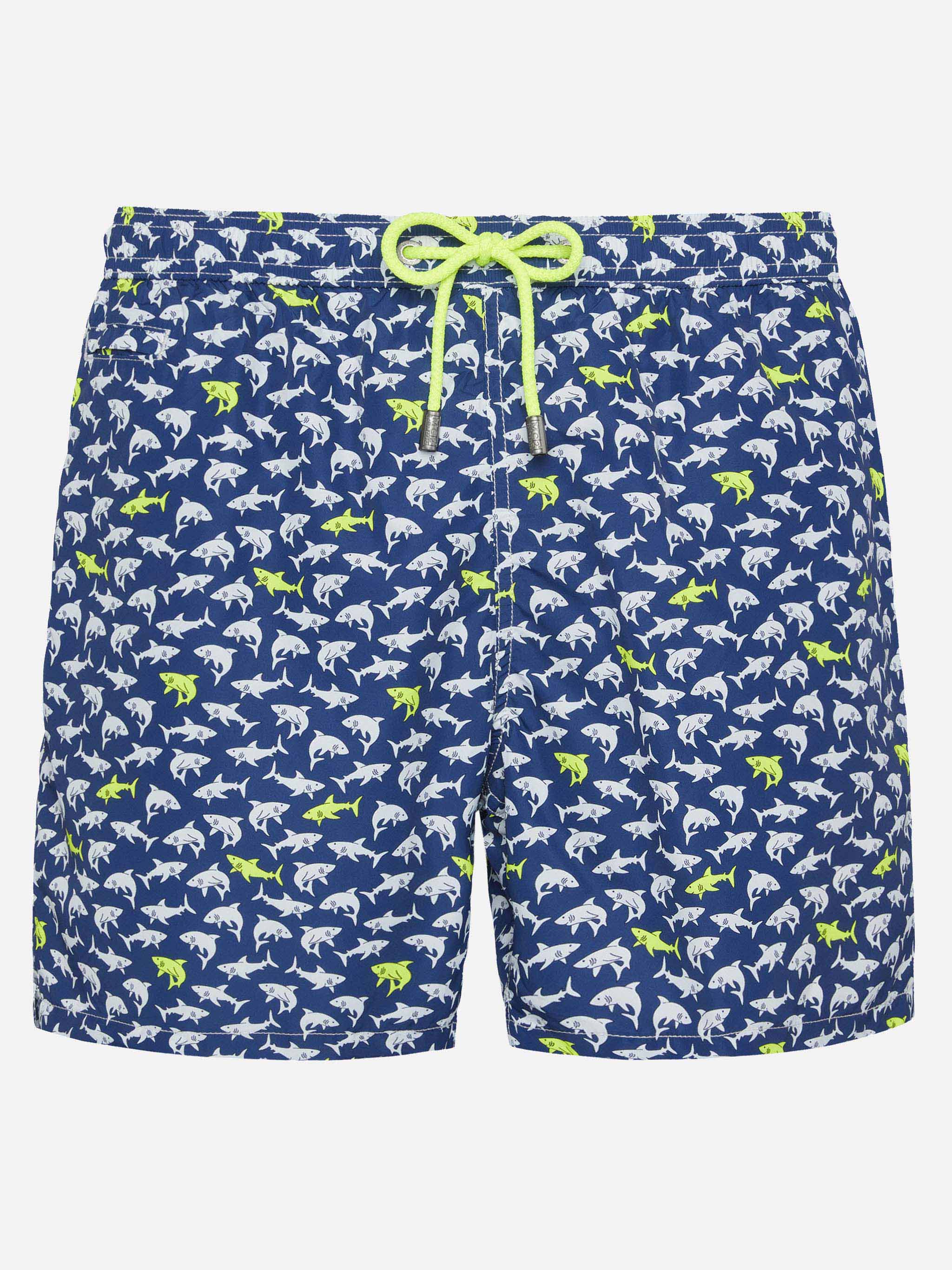 Lightweight Fabric Swim Shorts Lighting With Shark Print Blue Swimshort