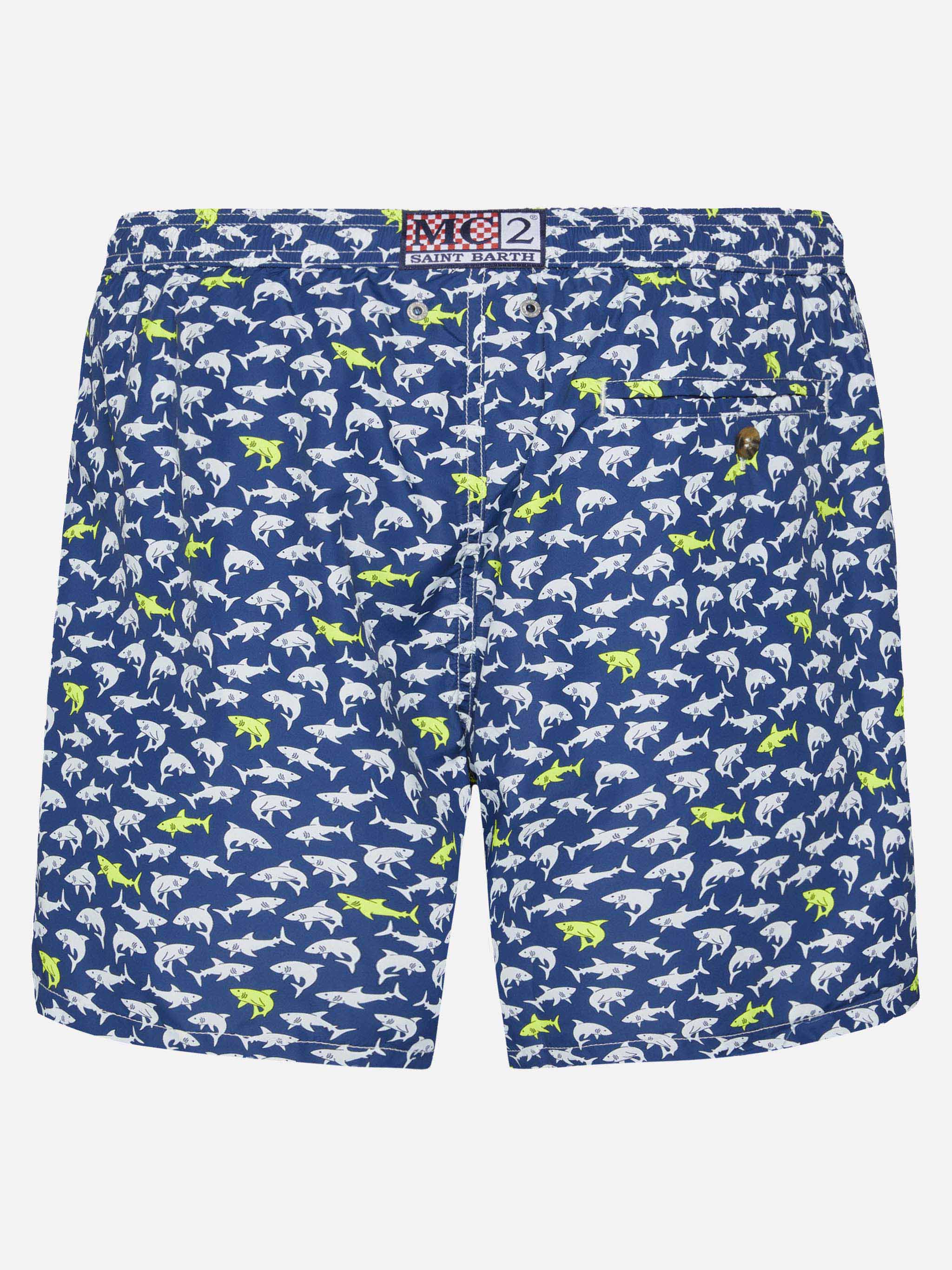Lightweight Fabric Swim Shorts Lighting With Shark Print Blue Swimshort