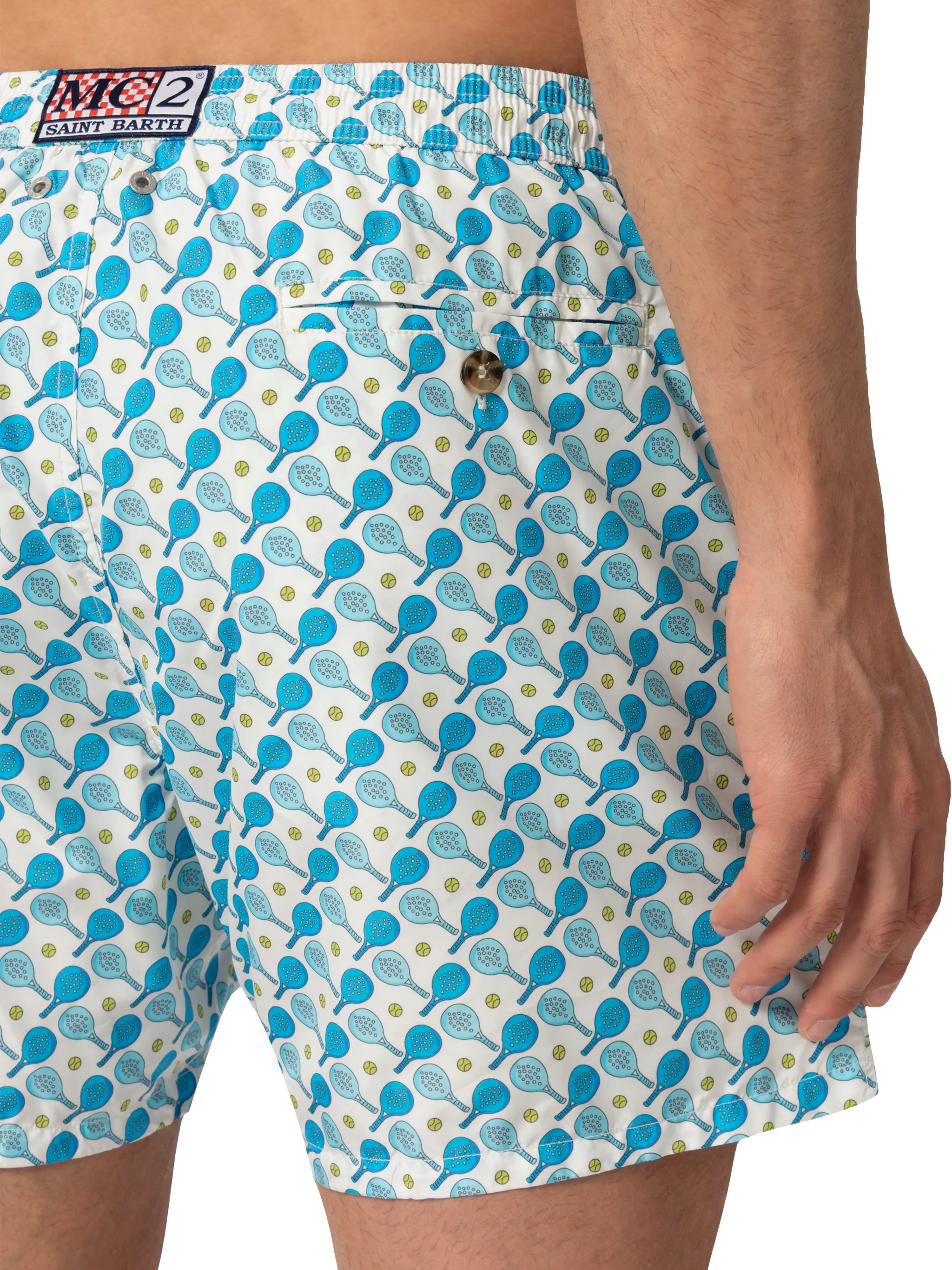 Lightweight Fabric Swim Shorts Lighting With Padel Print White Swimshort