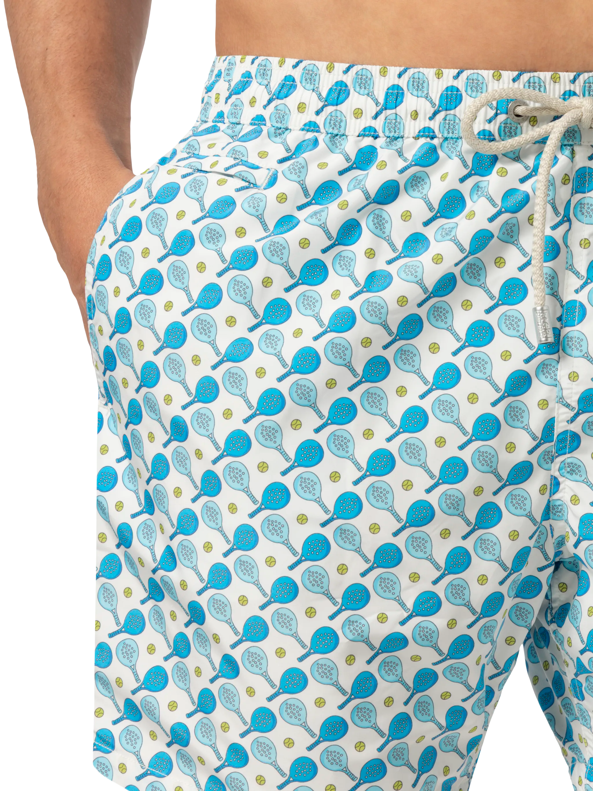 Lightweight Fabric Swim Shorts Lighting With Padel Print White Swimshort