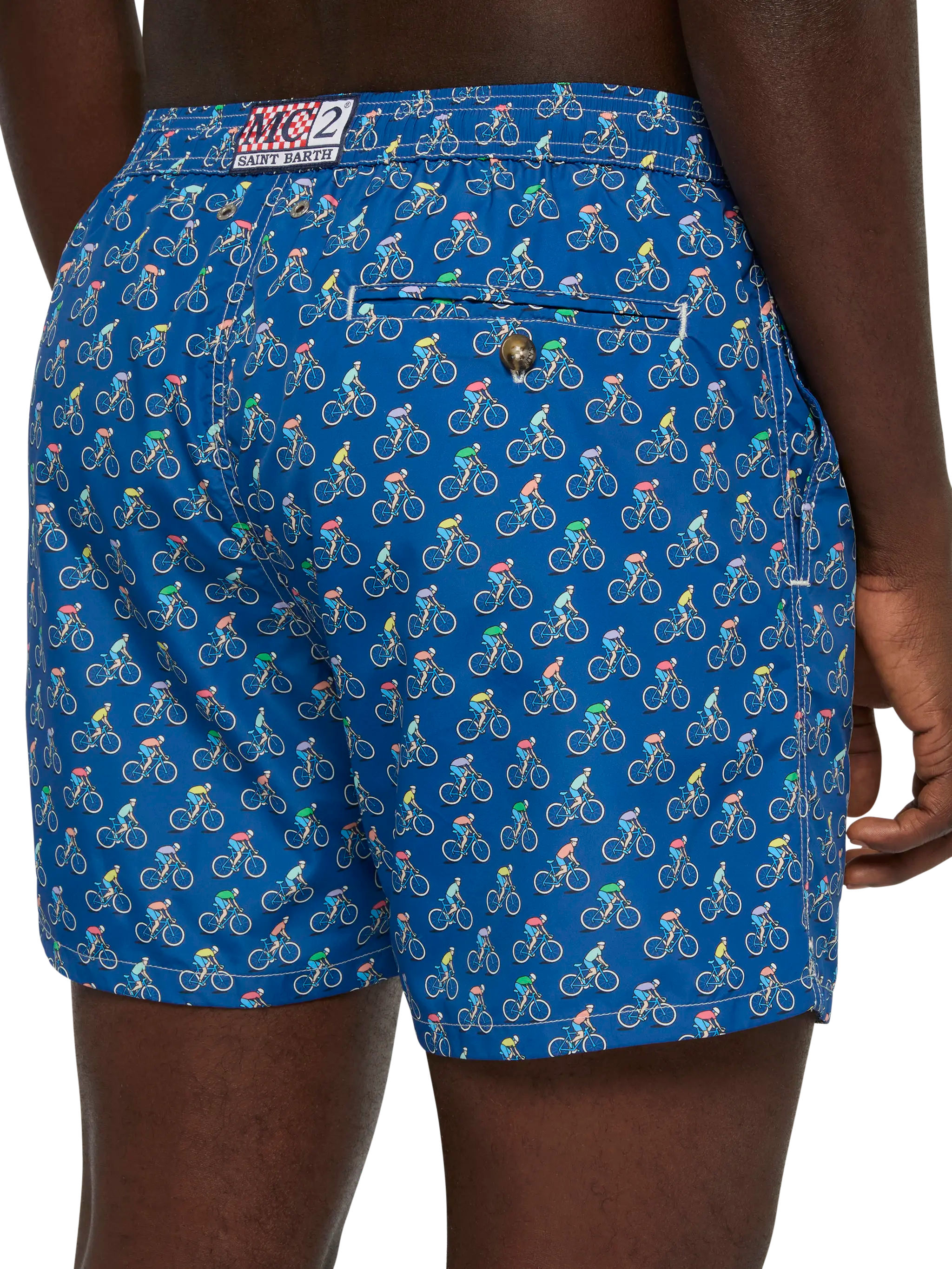 Lightweight Fabric Swim Shorts Lighting With Bikers Print Blue Swimshort