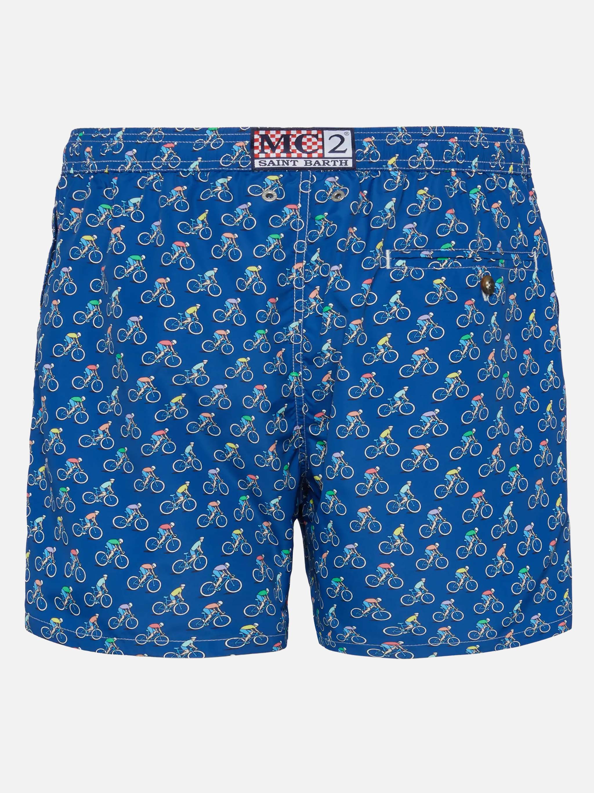 Lightweight Fabric Swim Shorts Lighting With Bikers Print Blue Swimshort