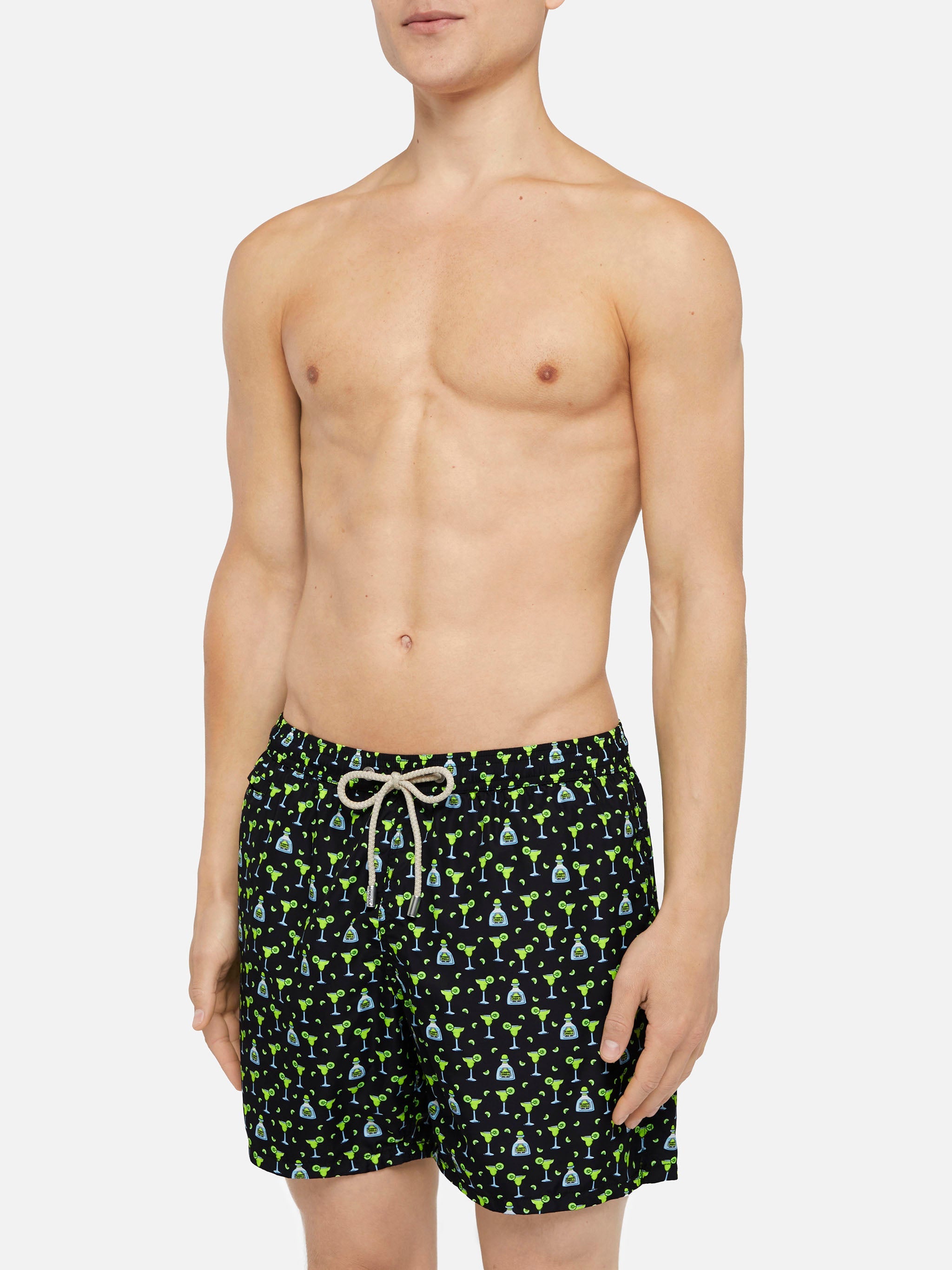 Lightweight Fabric Swim Shorts Lighting With Margarita Print Black Swimshort