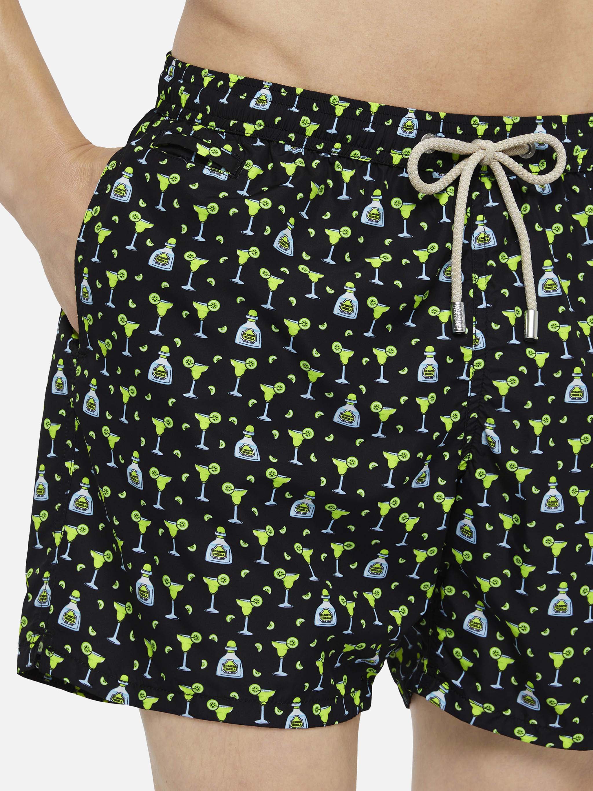 Lightweight Fabric Swim Shorts Lighting With Margarita Print Black Swimshort