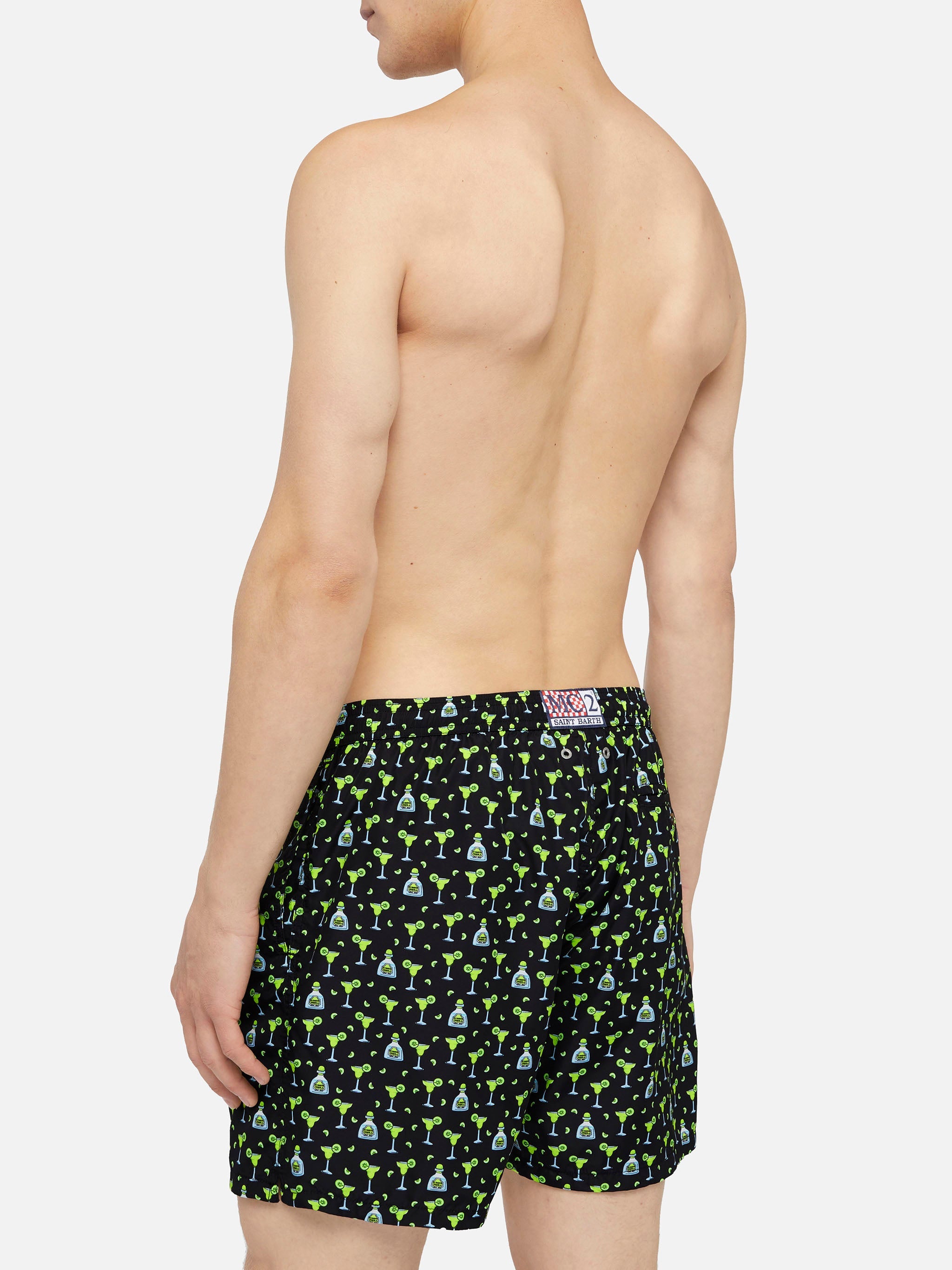 Lightweight Fabric Swim Shorts Lighting With Margarita Print Black Swimshort
