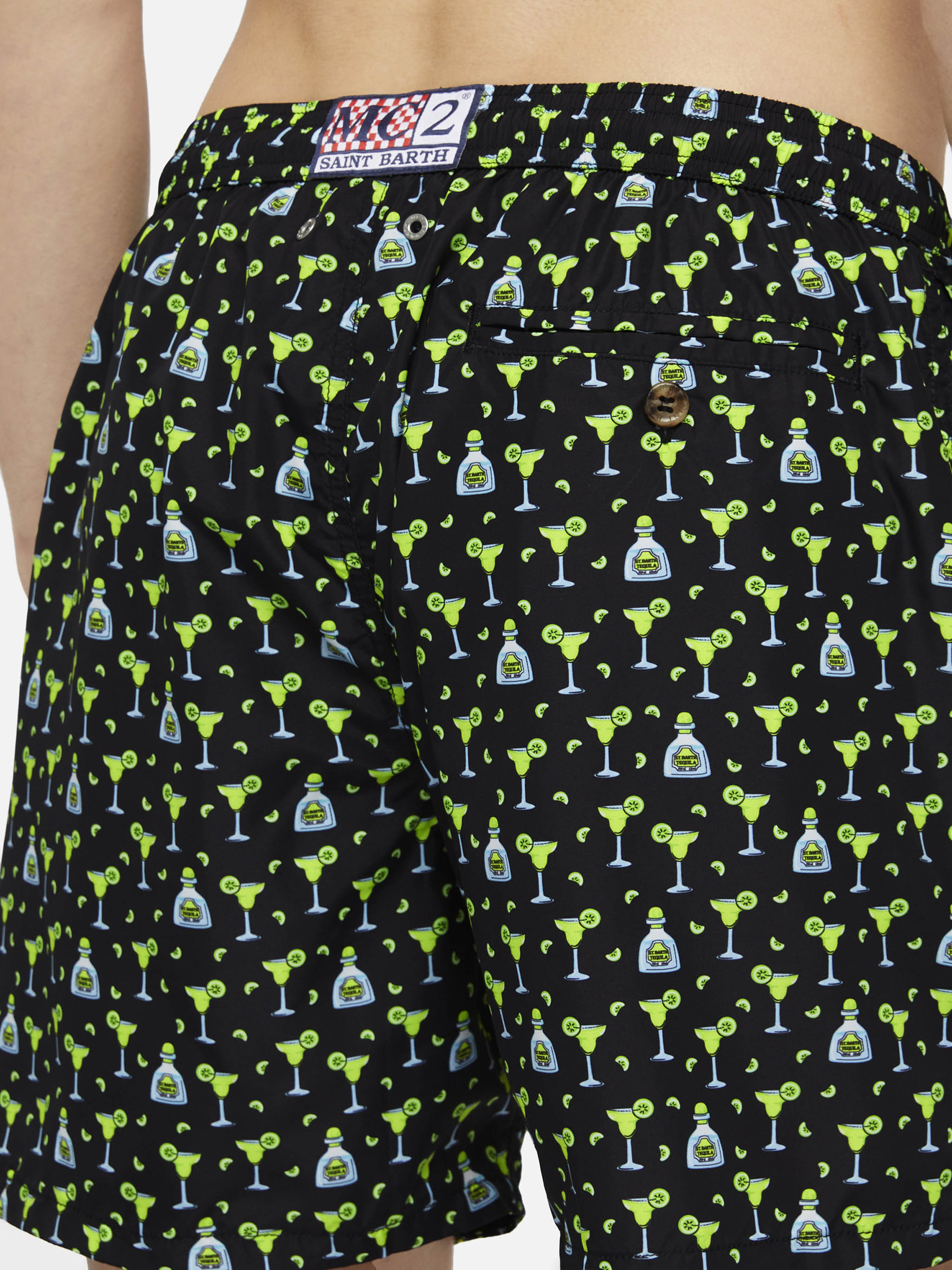 Lightweight Fabric Swim Shorts Lighting With Margarita Print Black Swimshort