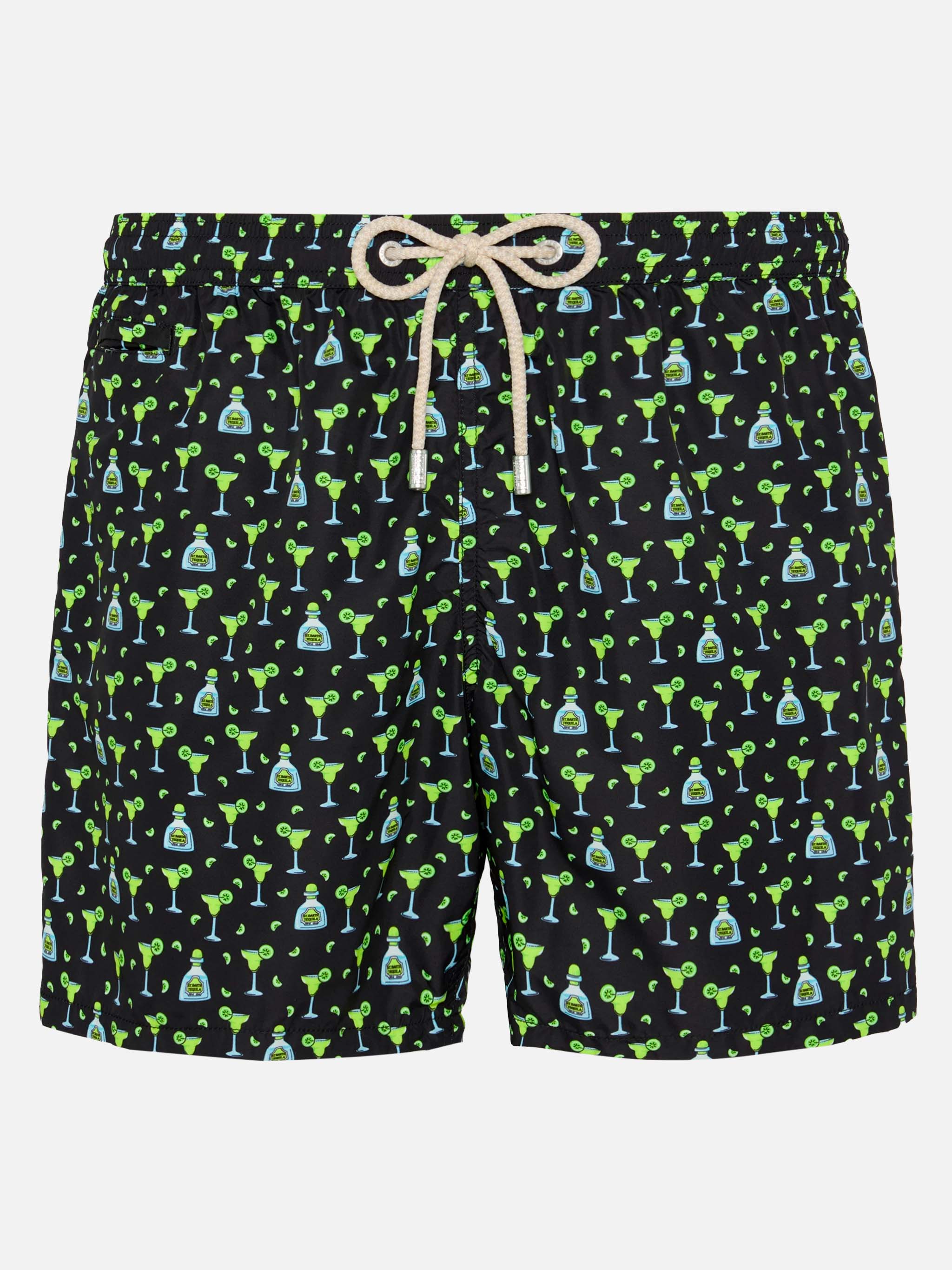 Lightweight Fabric Swim Shorts Lighting With Margarita Print Black Swimshort