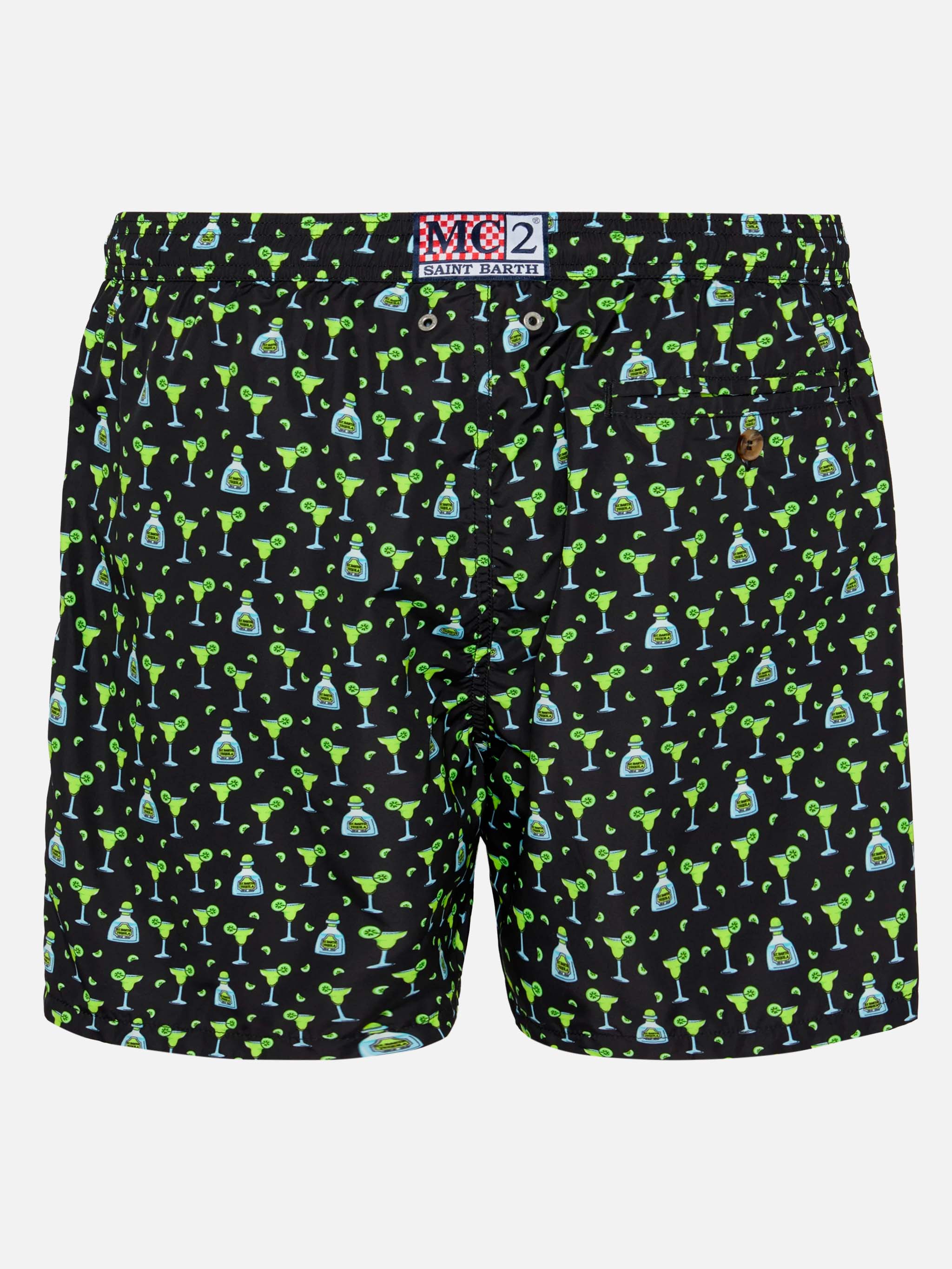 Lightweight Fabric Swim Shorts Lighting With Margarita Print Black Swimshort